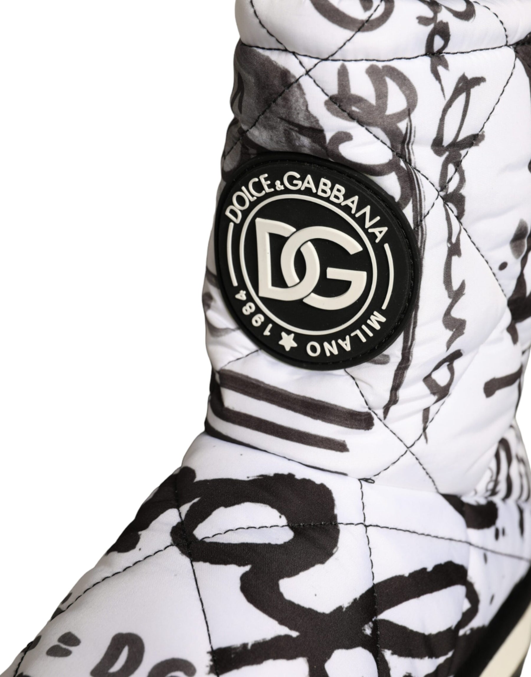 Dolce & Gabbana White Padded Logo Print Mid Calf Boots Shoes | Regal Royce