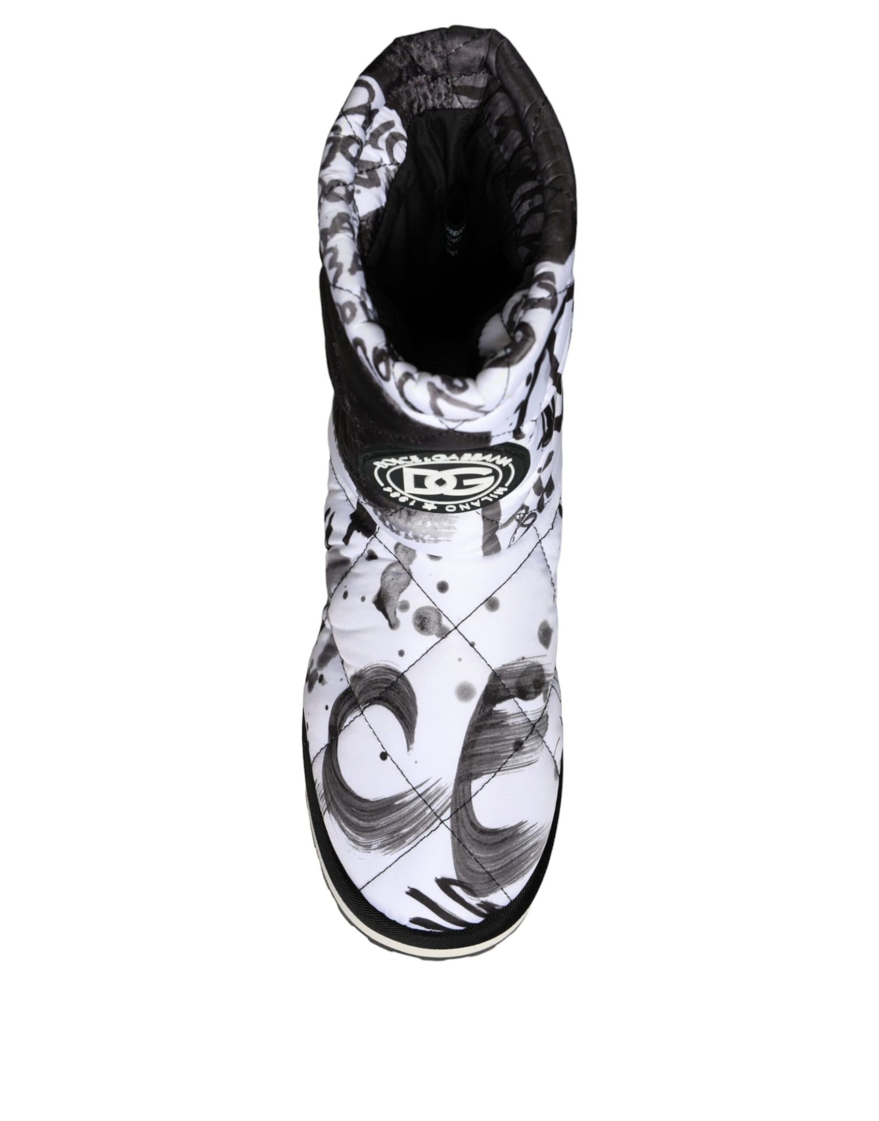 Dolce & Gabbana White Padded Logo Print Mid Calf Boots Shoes | Regal Royce