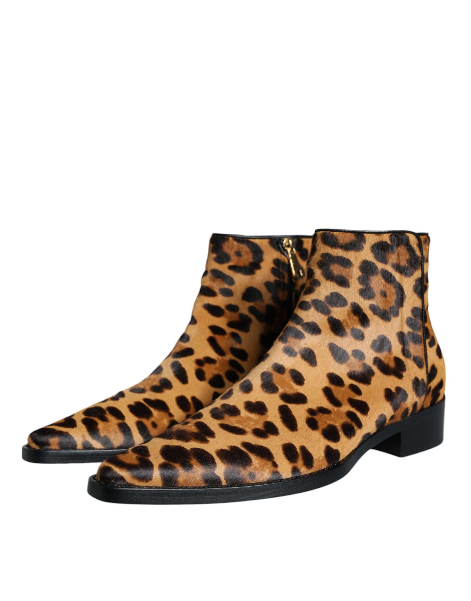 Dolce & Gabbana Brown Leopard Calf Fur Ankle Boots Shoes | Regal Royce
