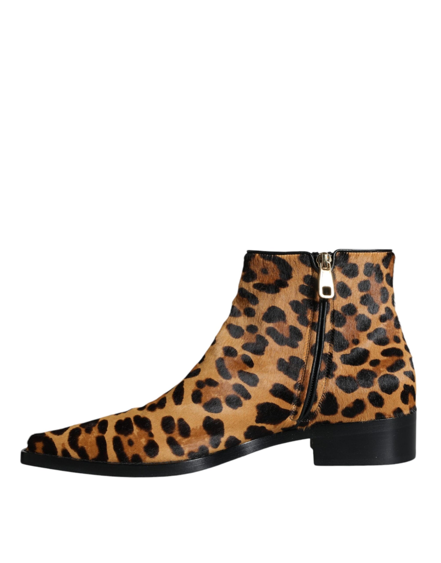 Dolce & Gabbana Brown Leopard Calf Fur Ankle Boots Shoes | Regal Royce