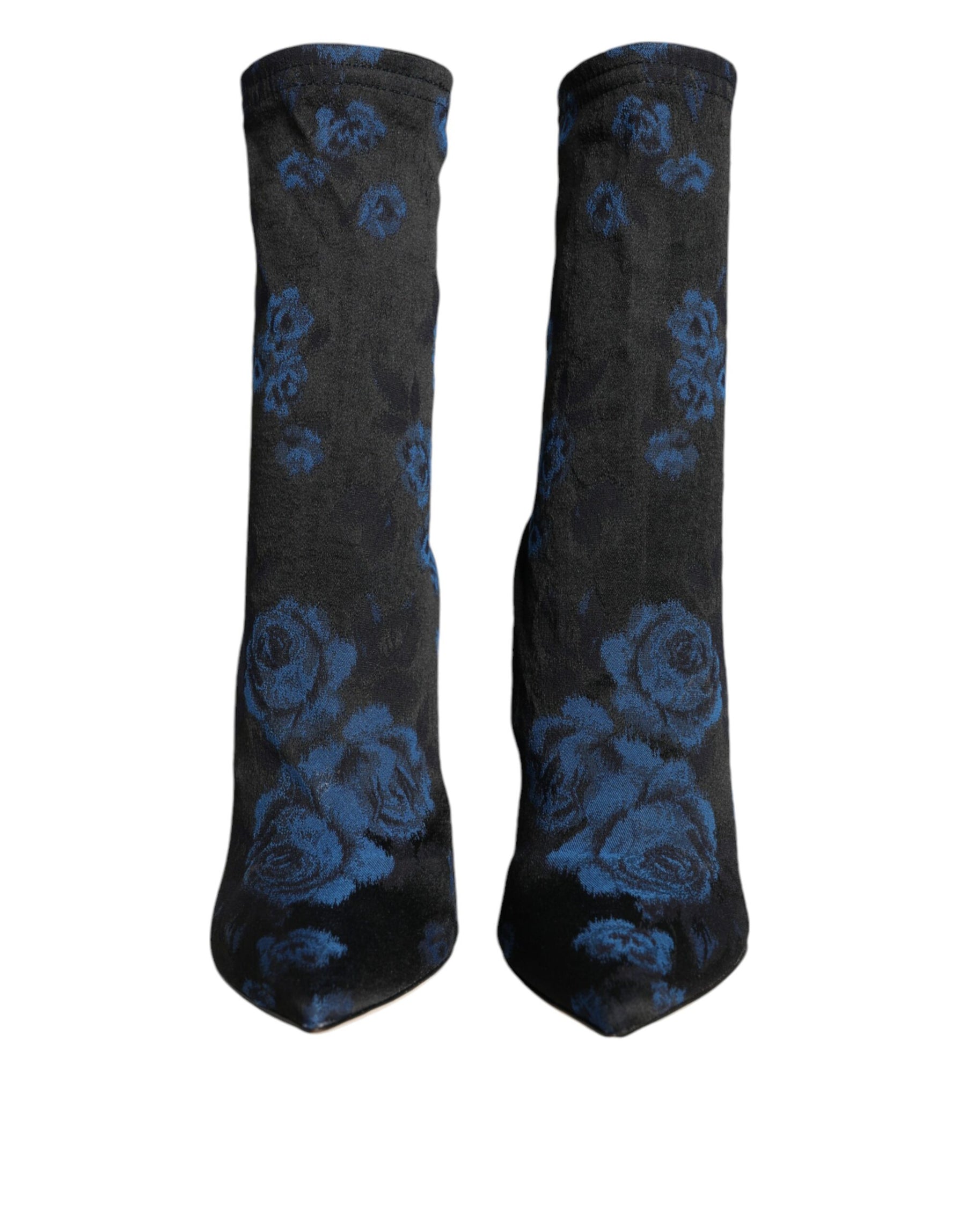 Dolce & Gabbana Black Floral Stretch Mid Calf Boots Shoes | Regal Royce