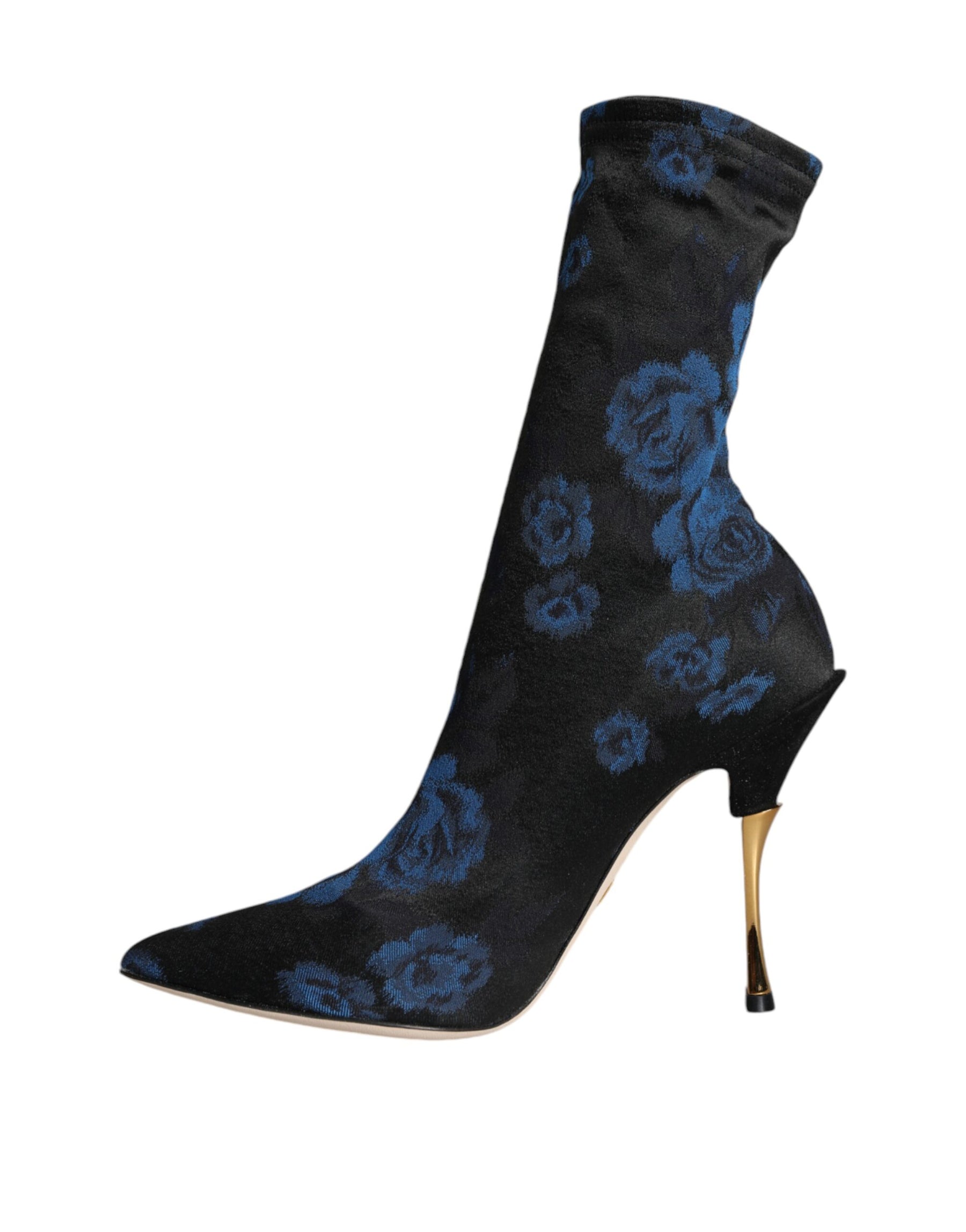 Dolce & Gabbana Black Floral Stretch Mid Calf Boots Shoes | Regal Royce