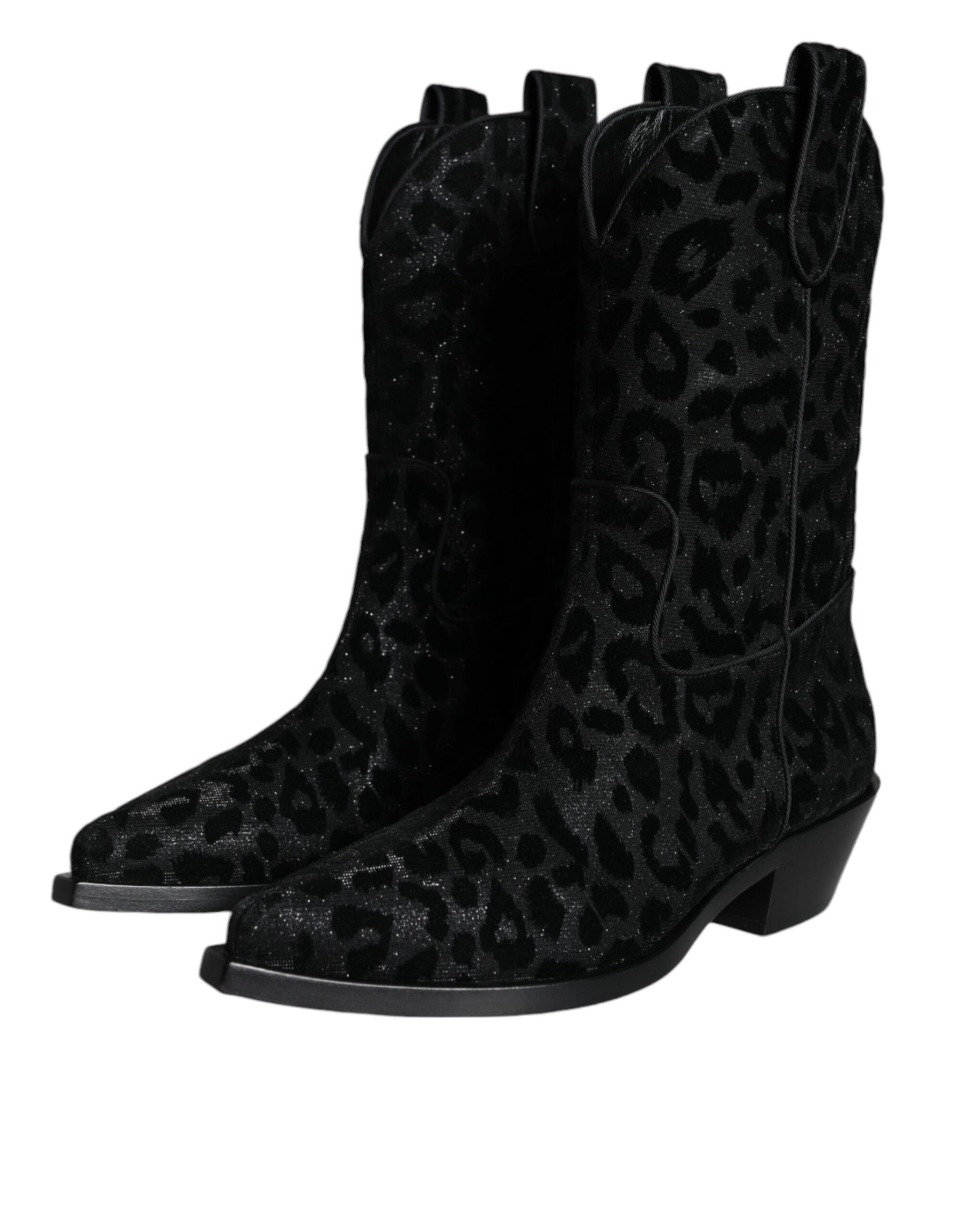 Dolce & Gabbana Black Gray Leopard Cowboy Boots Shoes | Regal Royce