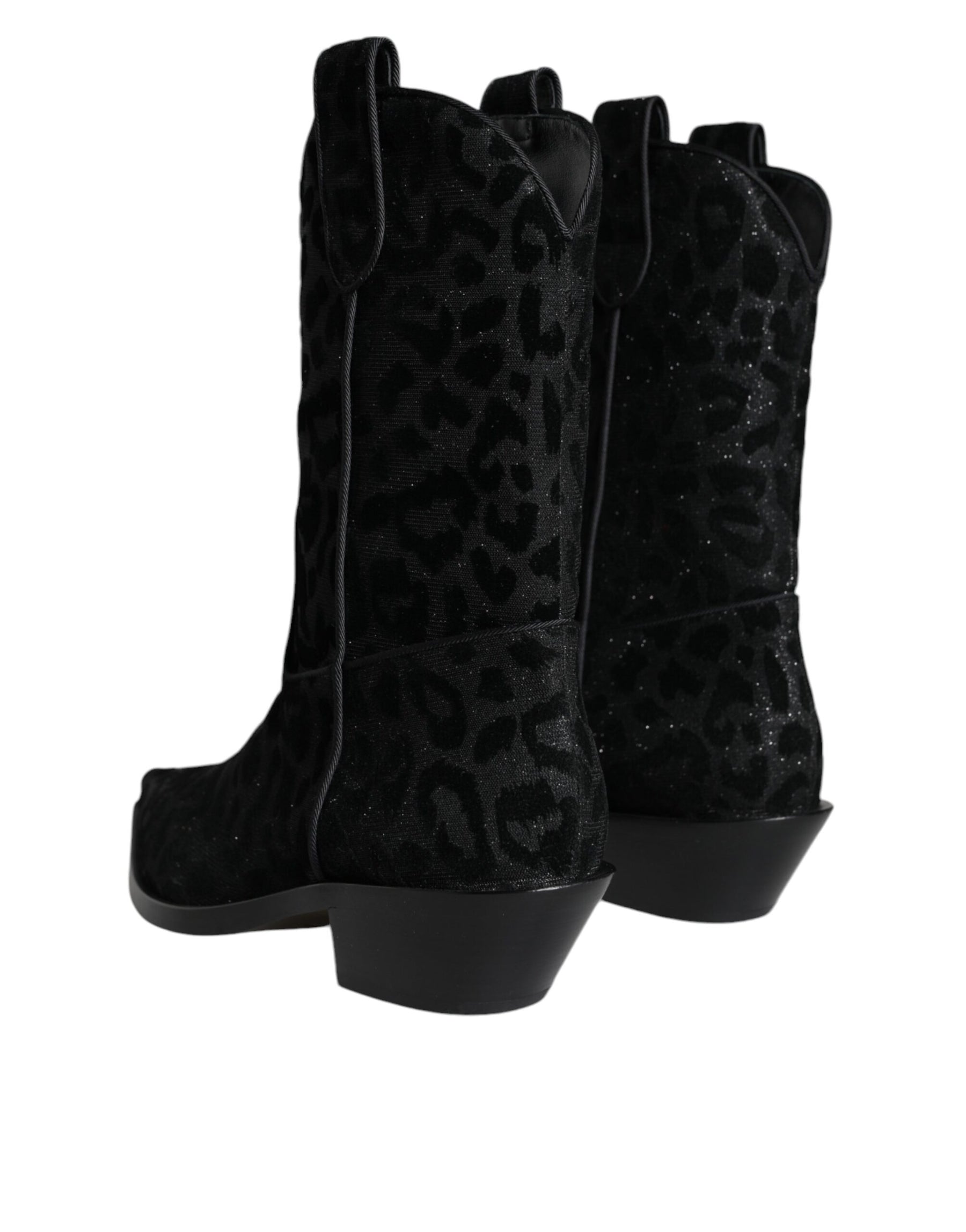 Dolce & Gabbana Black Gray Leopard Cowboy Boots Shoes | Regal Royce