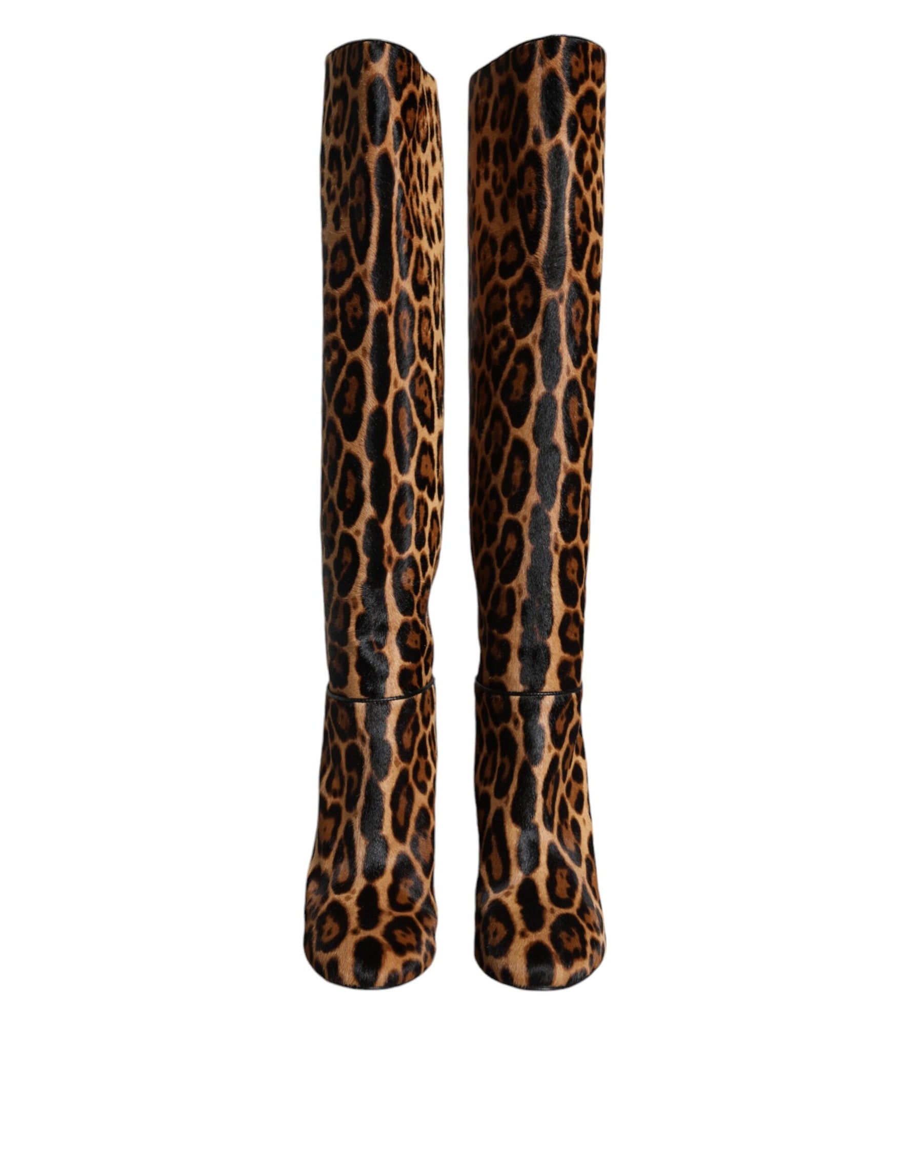 Dolce & Gabbana Beige Black Leopard Knee High Boots Shoes | Regal Royce