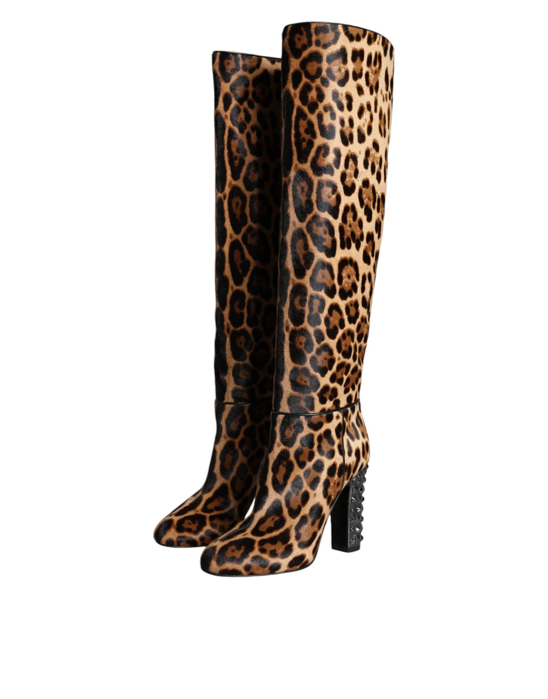 Dolce & Gabbana Beige Black Leopard Knee High Boots Shoes | Regal Royce
