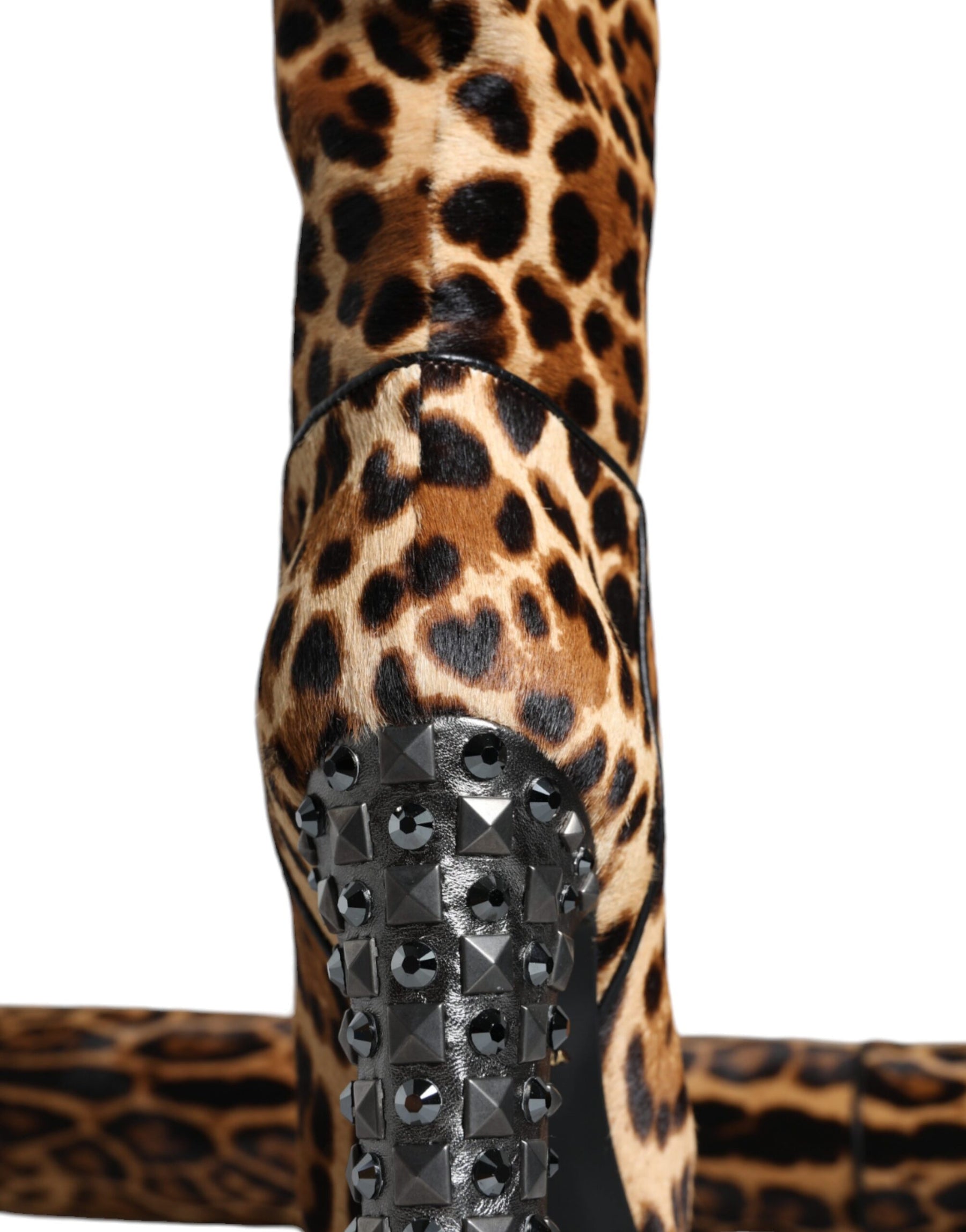 Dolce & Gabbana Beige Black Leopard Knee High Boots Shoes | Regal Royce