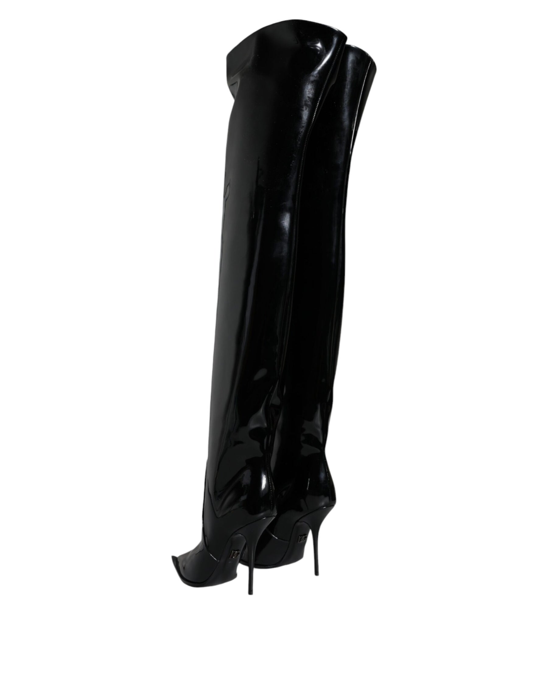Dolce & Gabbana Black Patent Leather Knee High Boots Shoes | Regal Royce