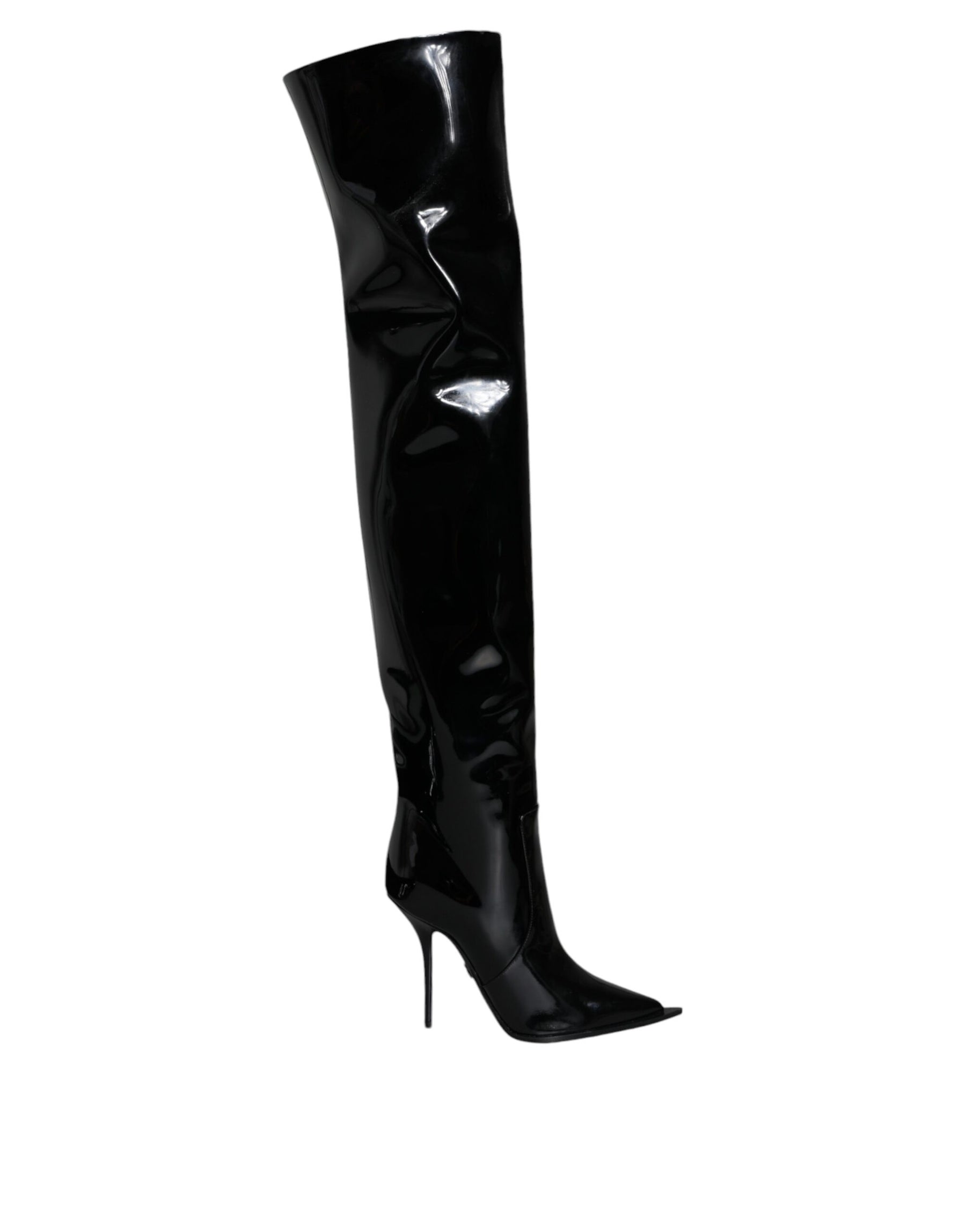 Dolce & Gabbana Black Patent Leather Knee High Boots Shoes | Regal Royce