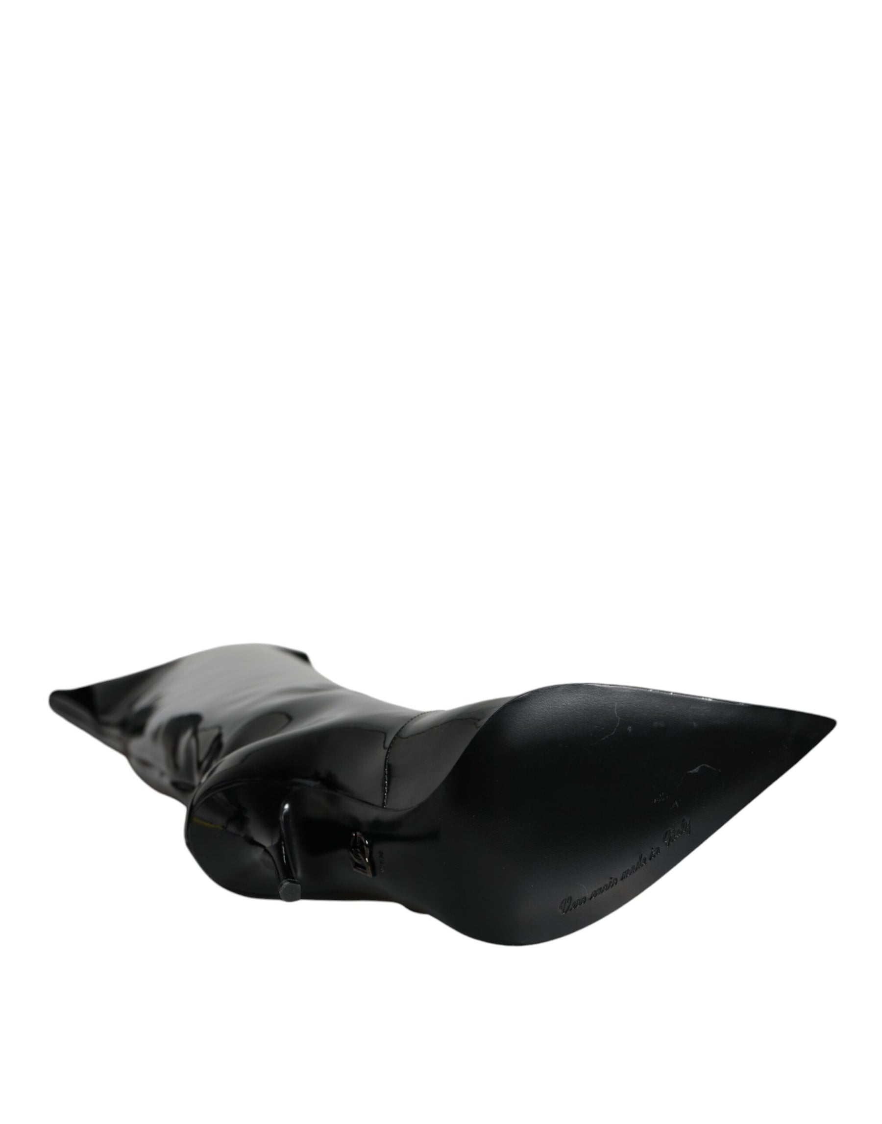 Dolce & Gabbana Black Patent Leather Knee High Boots Shoes | Regal Royce