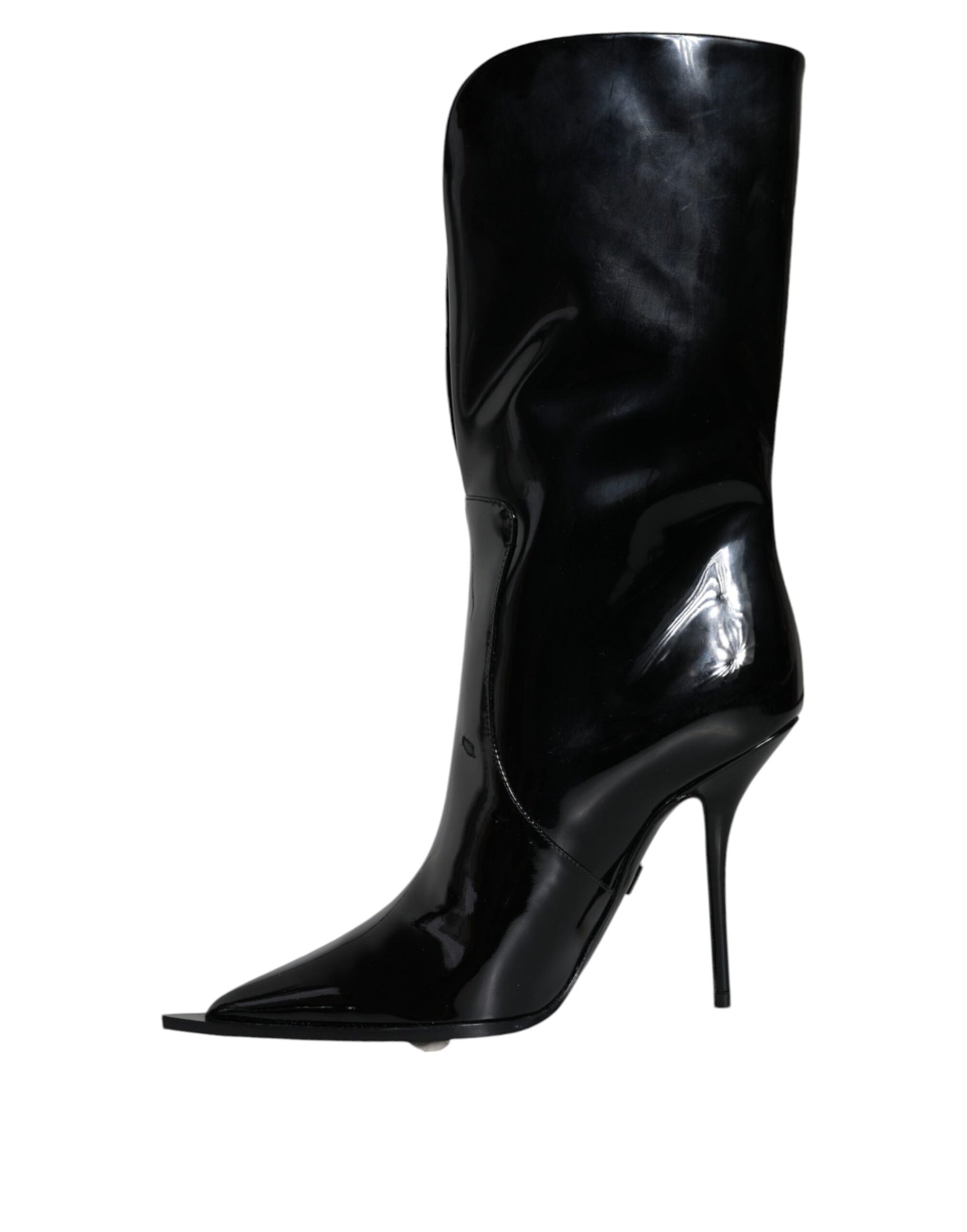Dolce & Gabbana Black Patent Leather Mid Calf Boots Shoes | Regal Royce