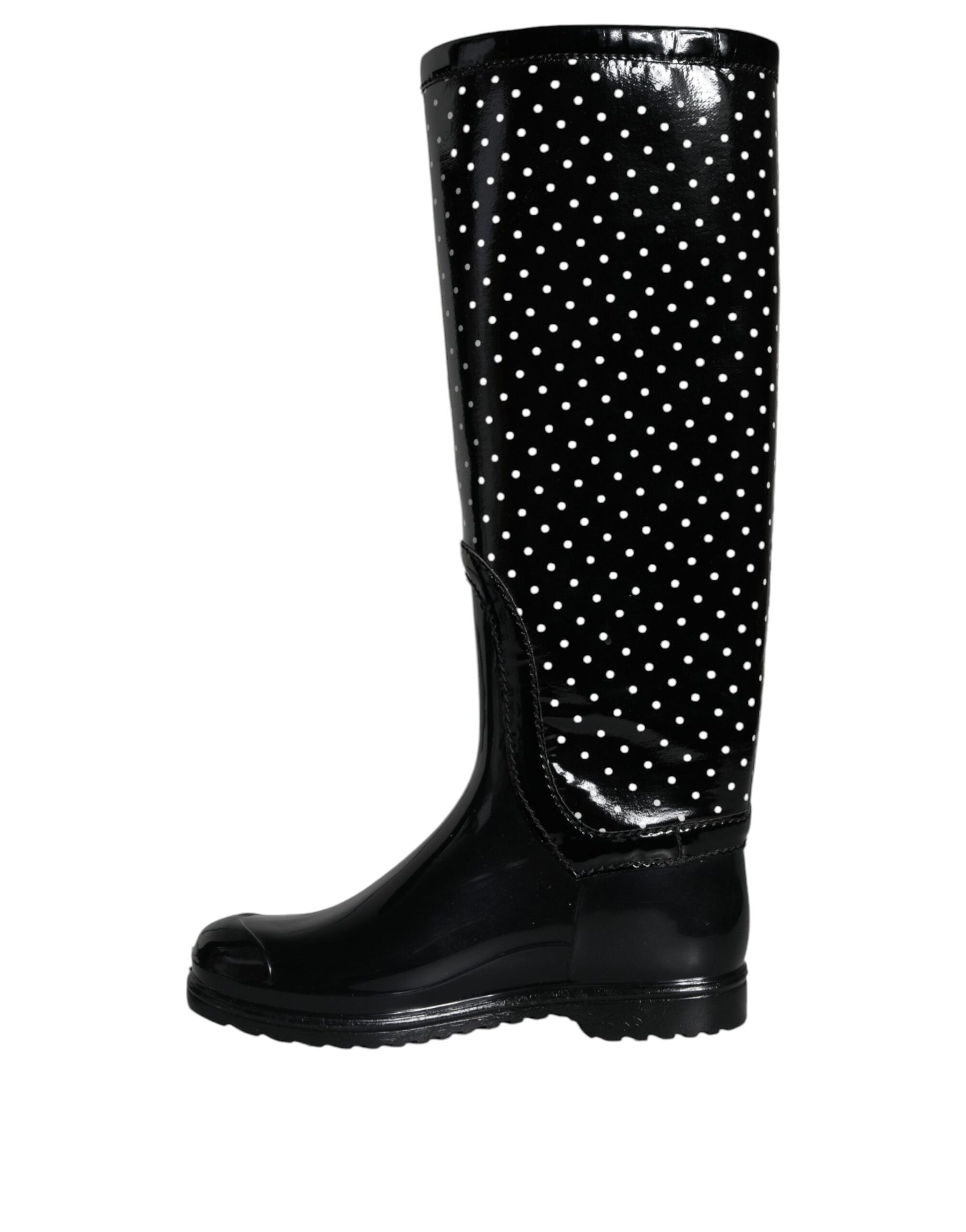Dolce & Gabbana Black Polka Dot Rubber Knee High Boots Shoes | Regal Royce