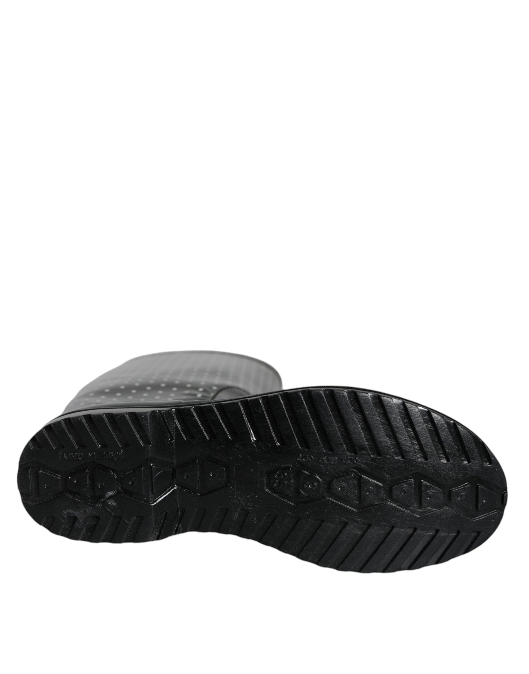 Dolce & Gabbana Black Polka Dot Rubber Knee High Boots Shoes | Regal Royce