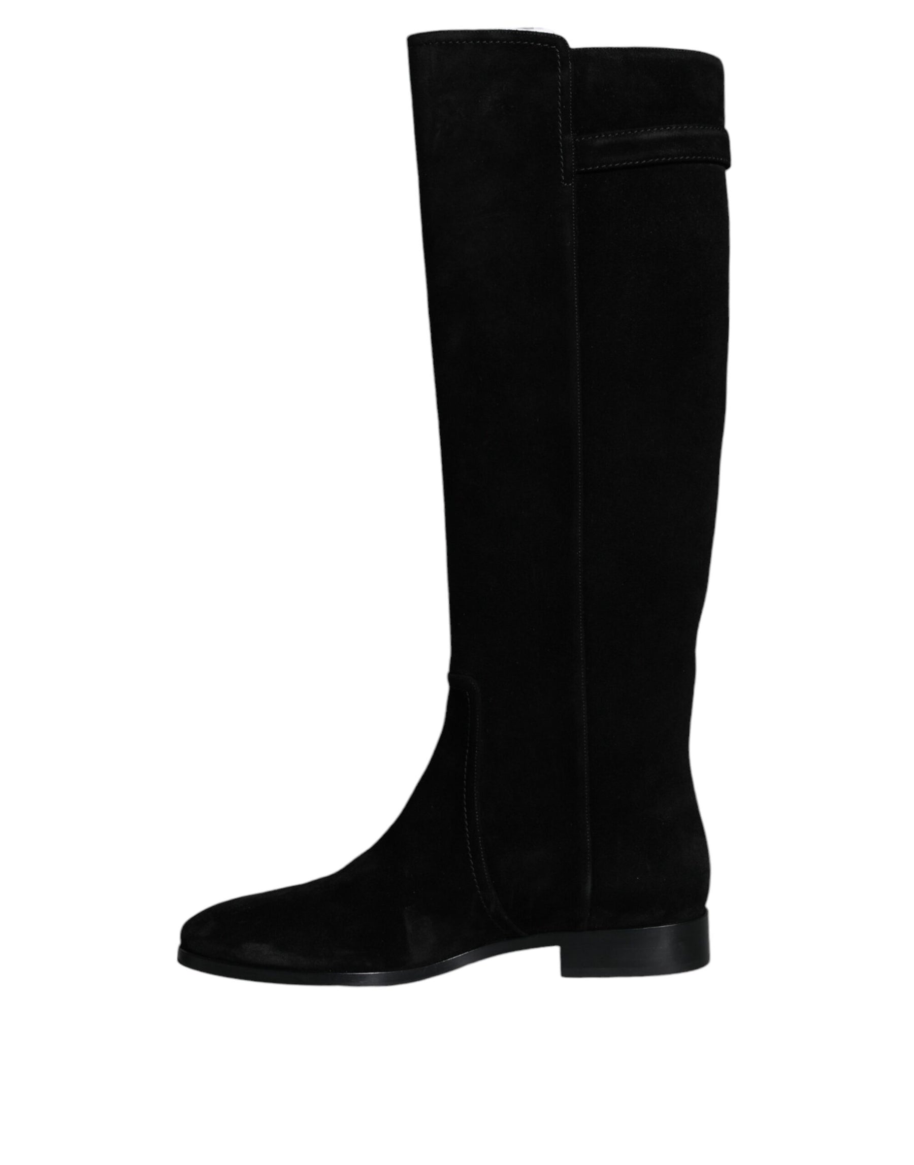 Dolce & Gabbana Black Suede Leather Knee High Boots Shoes | Regal Royce