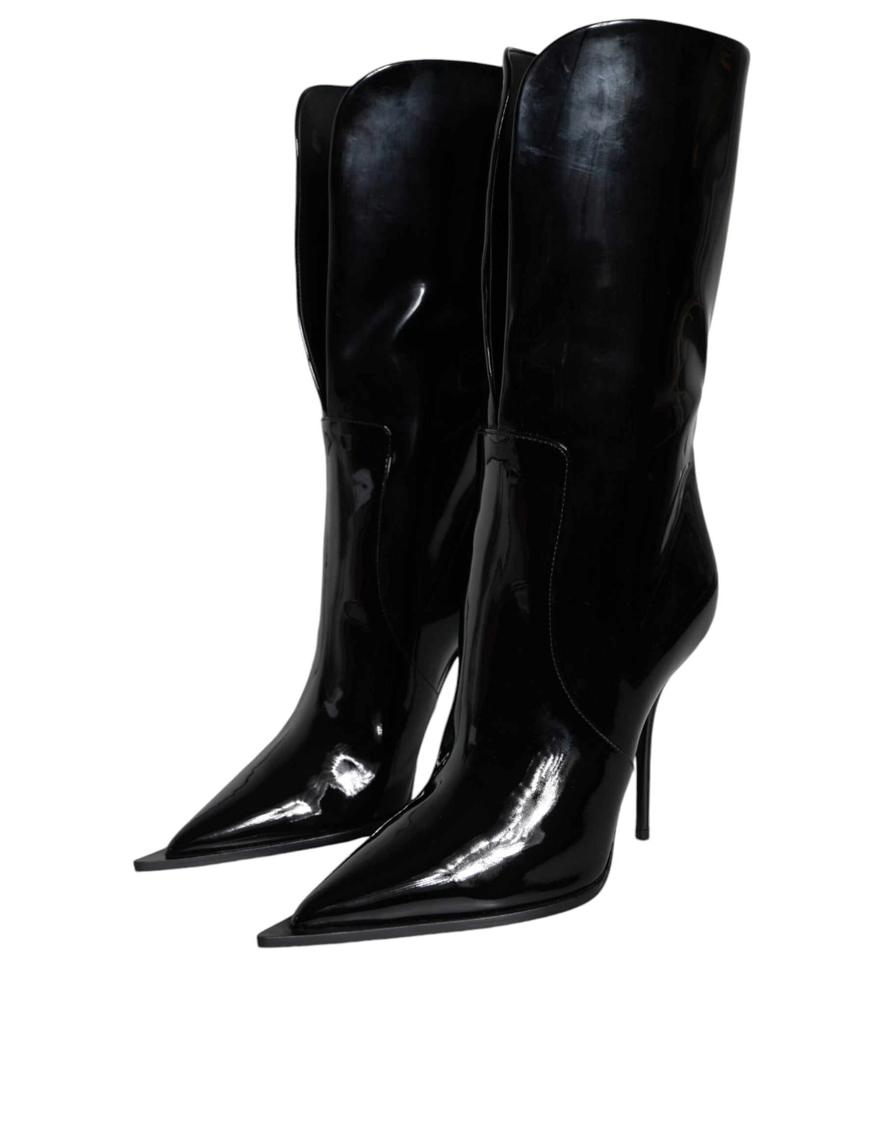 Dolce & Gabbana Black Patent Leather Mid Calf Boots Shoes | Regal Royce