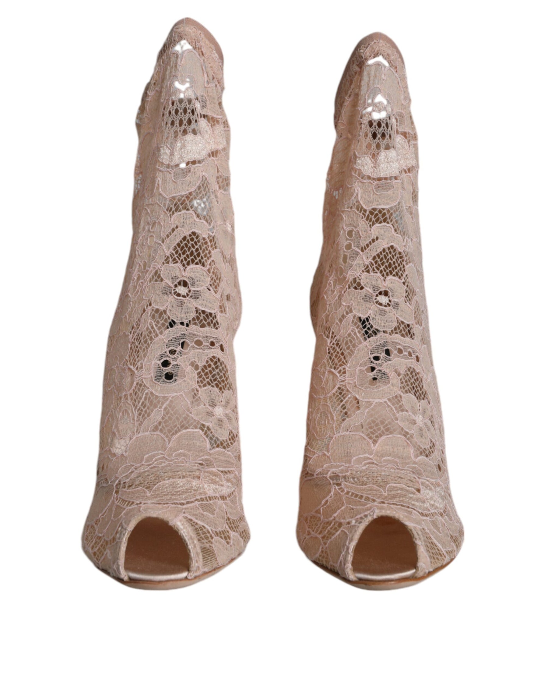 Dolce & Gabbana Beige Stretch Taormina Lace Boots Shoes | Regal Royce