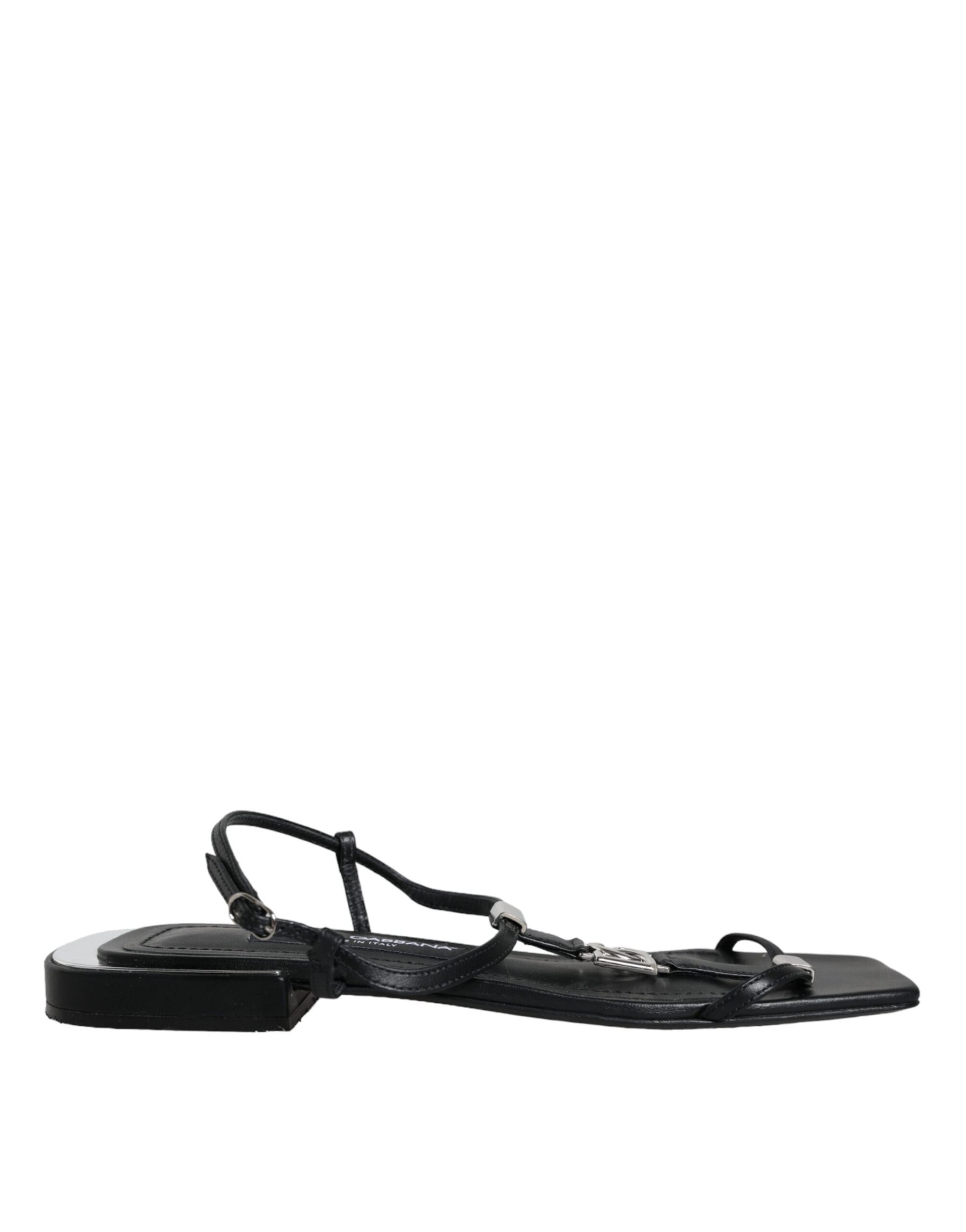 Dolce & Gabbana Black Leather Logo Ankle Strap Keira Sandals Shoes | Regal Royce