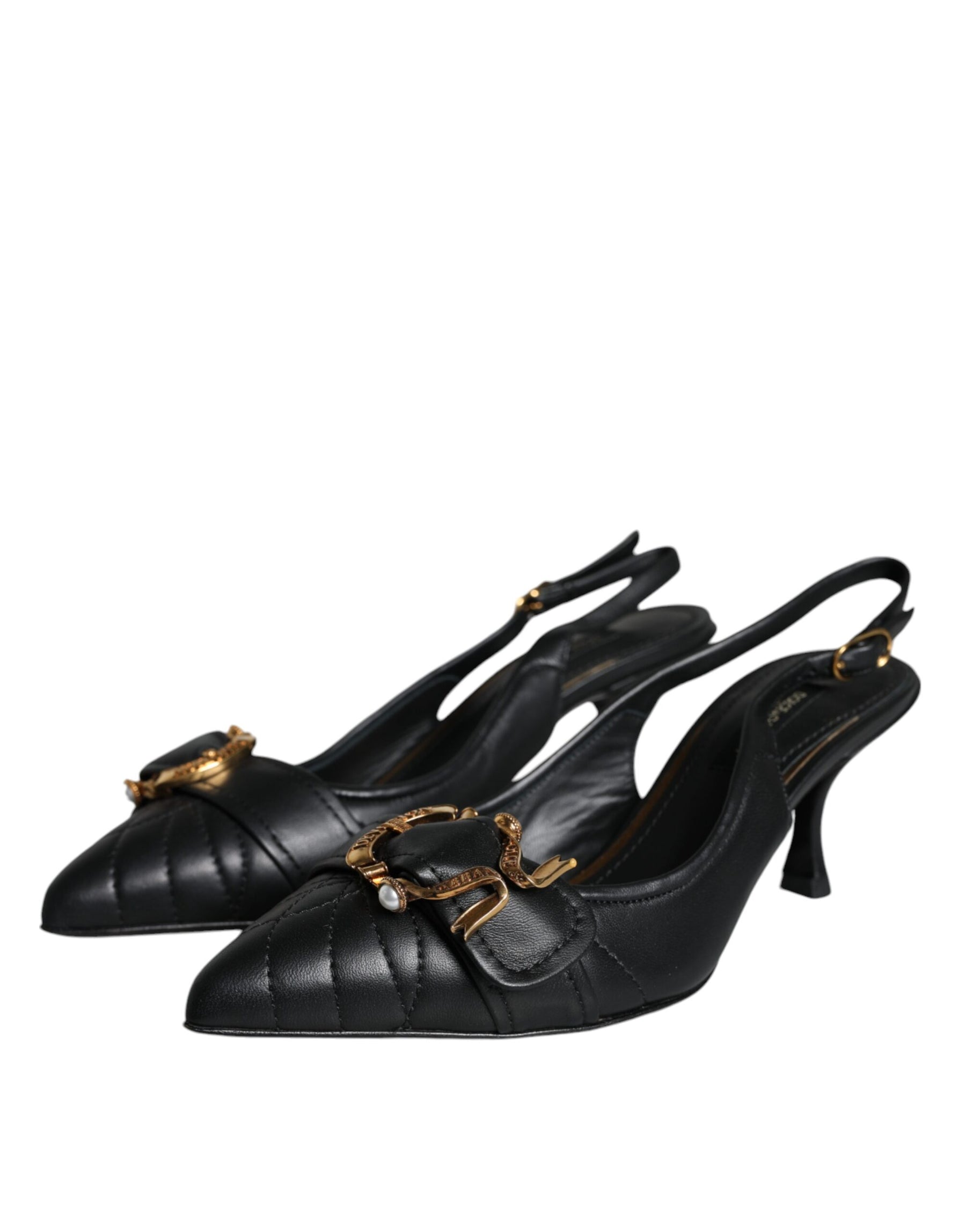 Dolce & Gabbana Black Devotion Leather Heels Slingback Shoes | Regal Royce