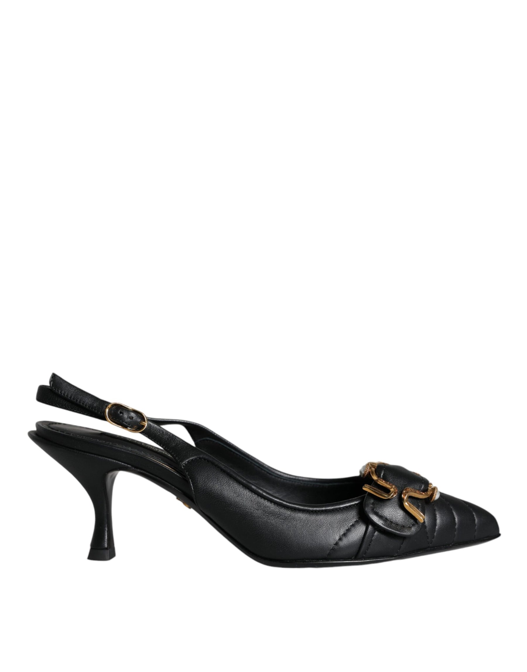 Dolce & Gabbana Black Devotion Leather Heels Slingback Shoes | Regal Royce