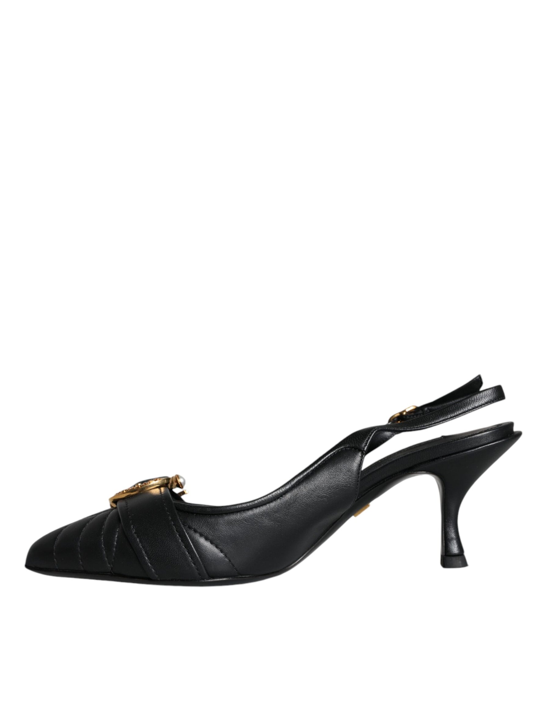 Dolce & Gabbana Black Devotion Leather Heels Slingback Shoes | Regal Royce