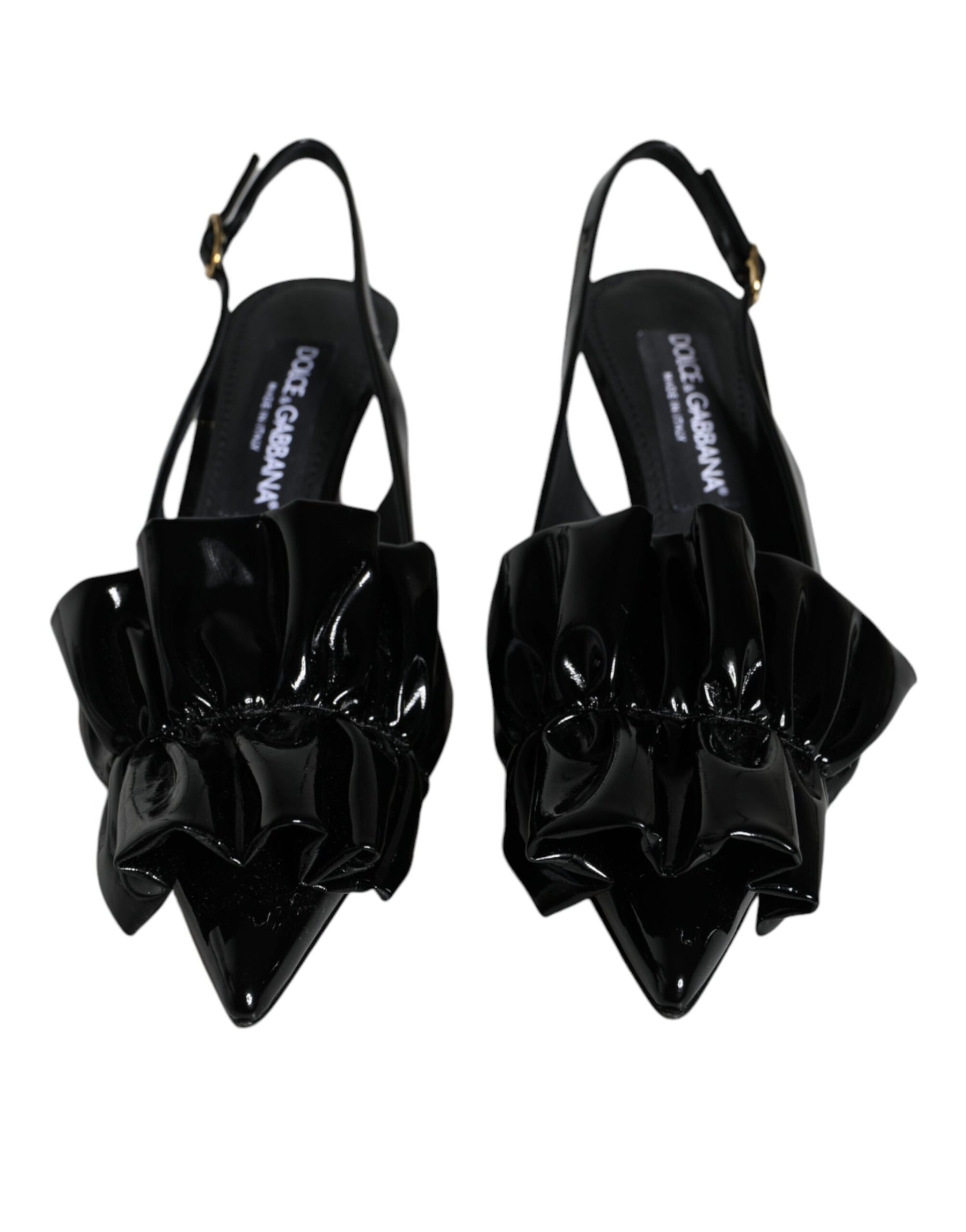 Dolce & Gabbana Black Patent Leather Heels Slingback Shoes | Regal Royce