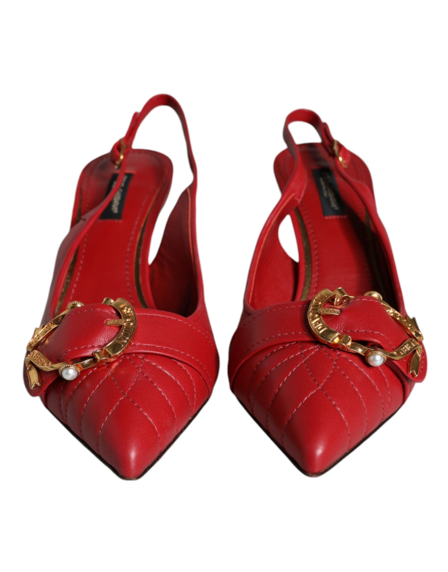 Dolce & Gabbana Red Devotion Leather Heels Slingback Shoes | Regal Royce