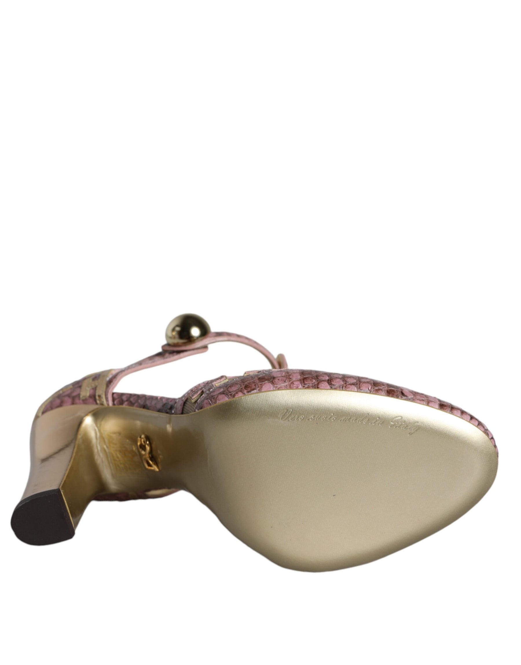 Dolce & Gabbana Pink Gold Leather Pumps T-strap Sandals Shoes | Regal Royce