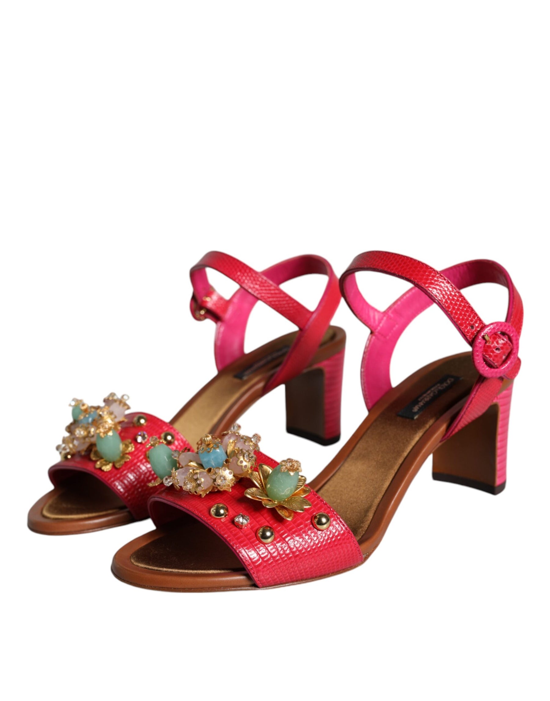 Dolce & Gabbana Fuchsia Leather Embellished Keira Sandals Shoes | Regal Royce