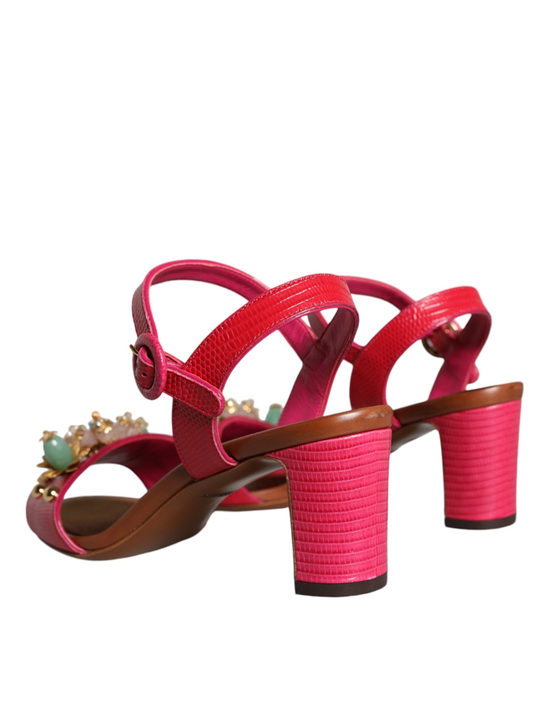 Dolce & Gabbana Fuchsia Leather Embellished Keira Sandals Shoes | Regal Royce