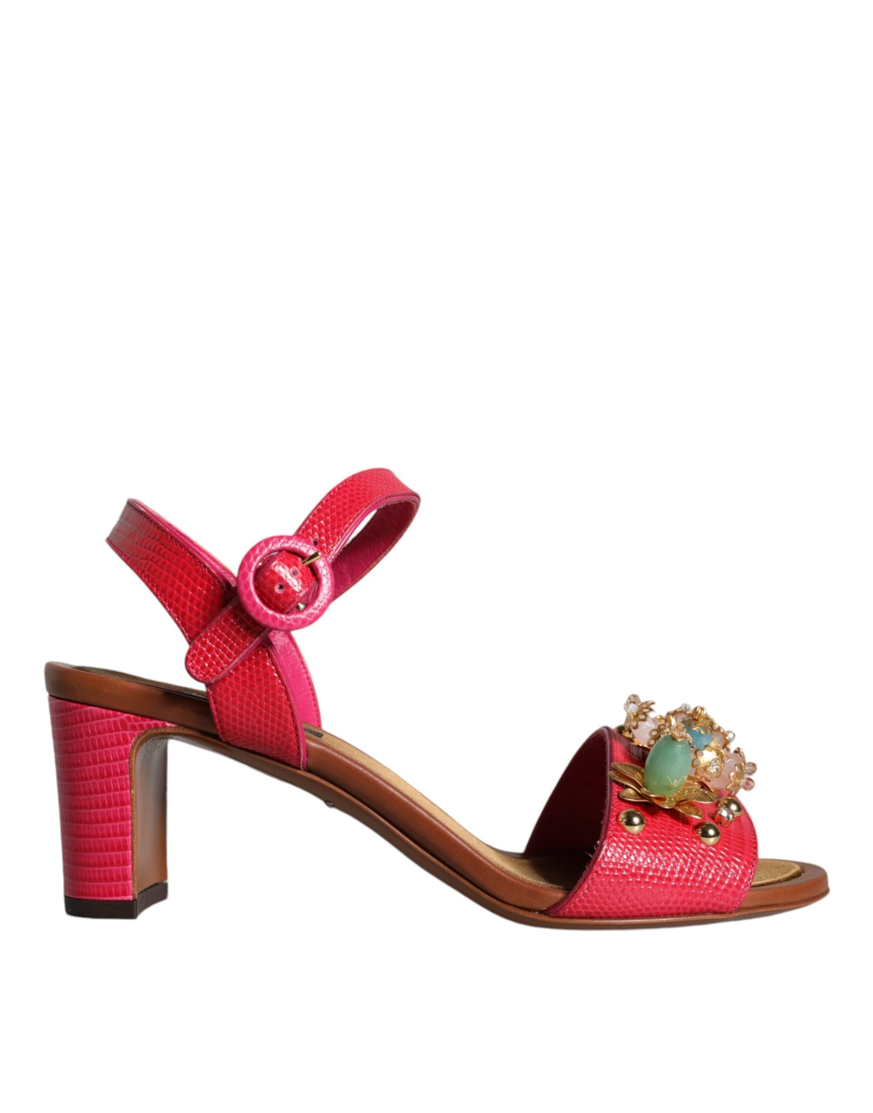 Dolce & Gabbana Fuchsia Leather Embellished Keira Sandals Shoes | Regal Royce