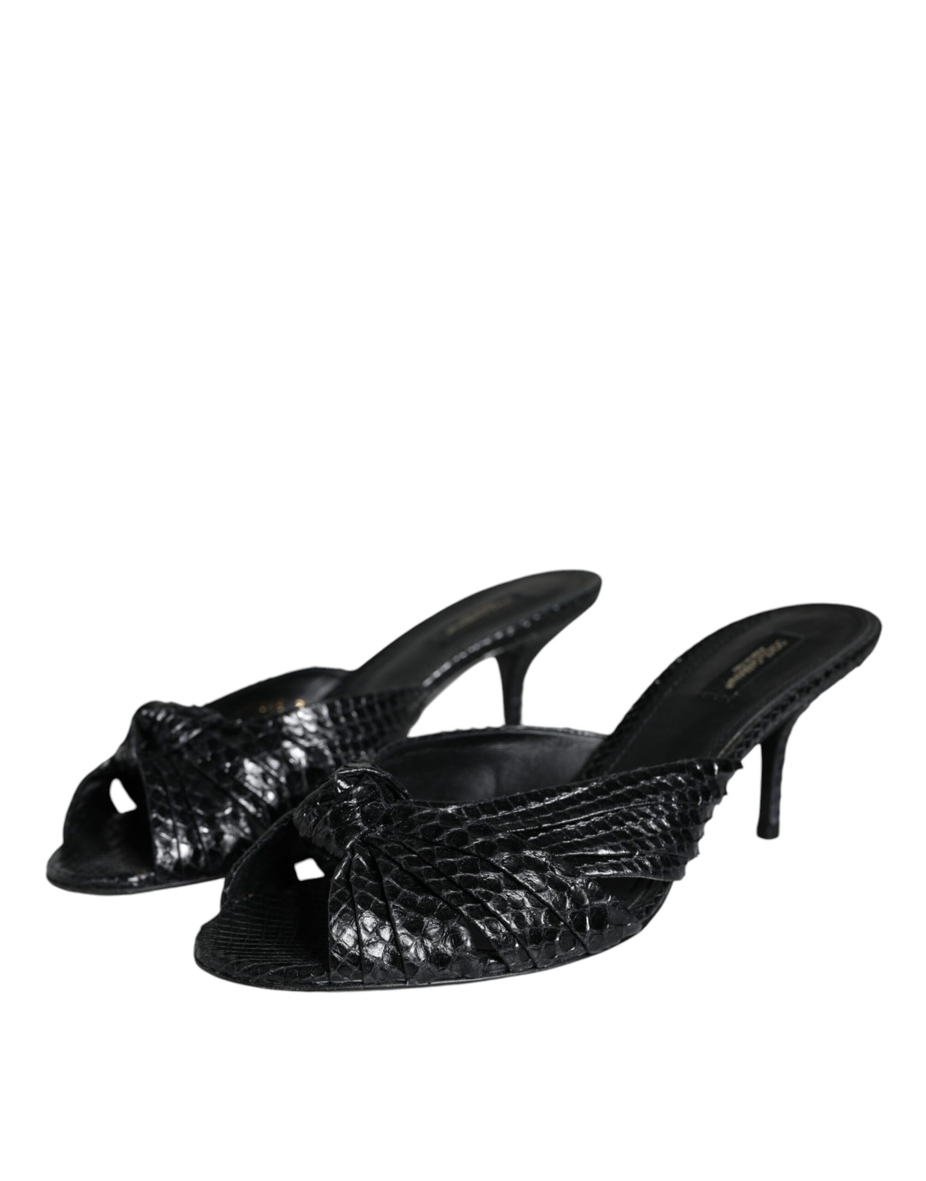 Dolce & Gabbana Black Leather Heels Slides Sandals Shoes | Regal Royce