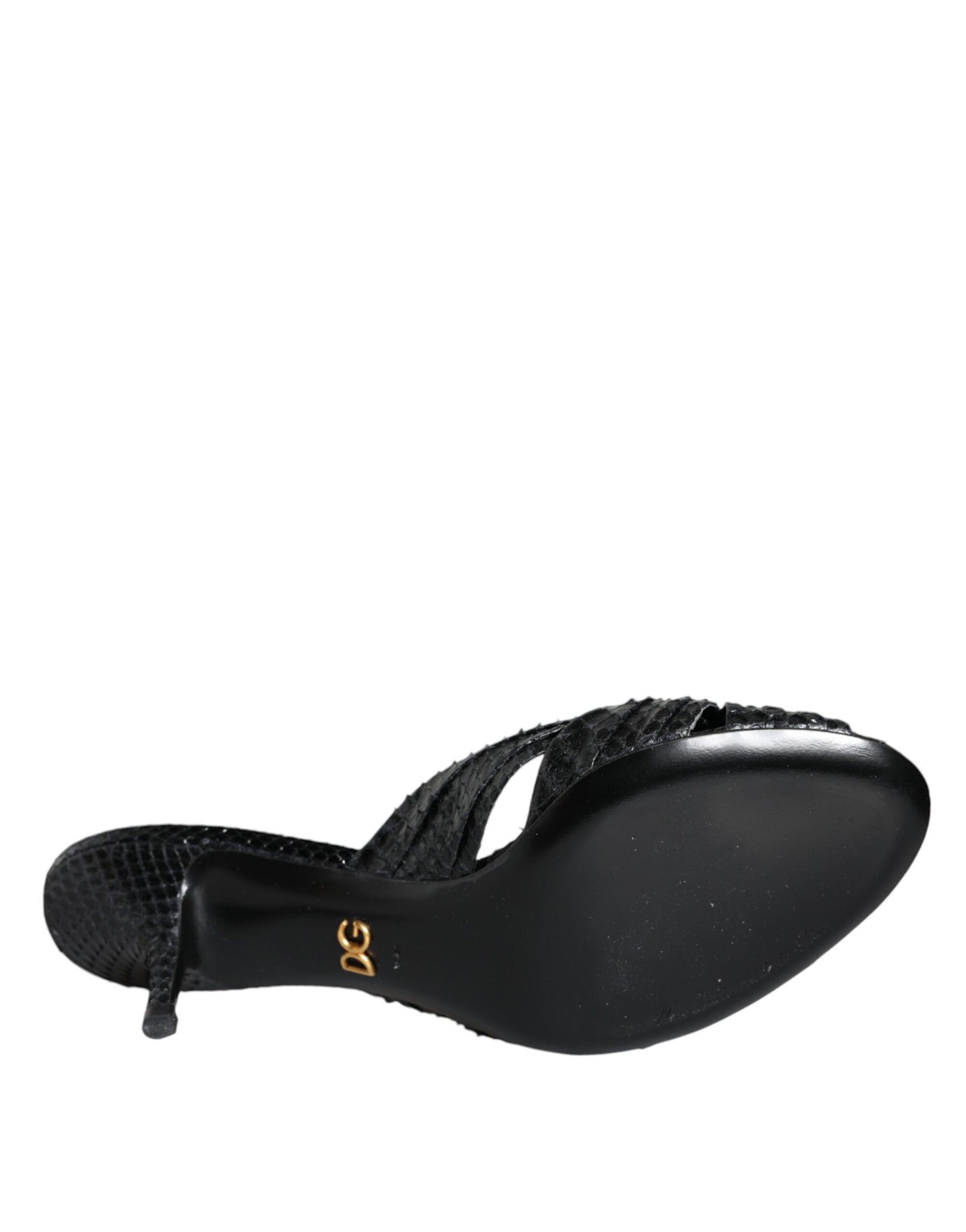 Dolce & Gabbana Black Leather Heels Slides Sandals Shoes | Regal Royce