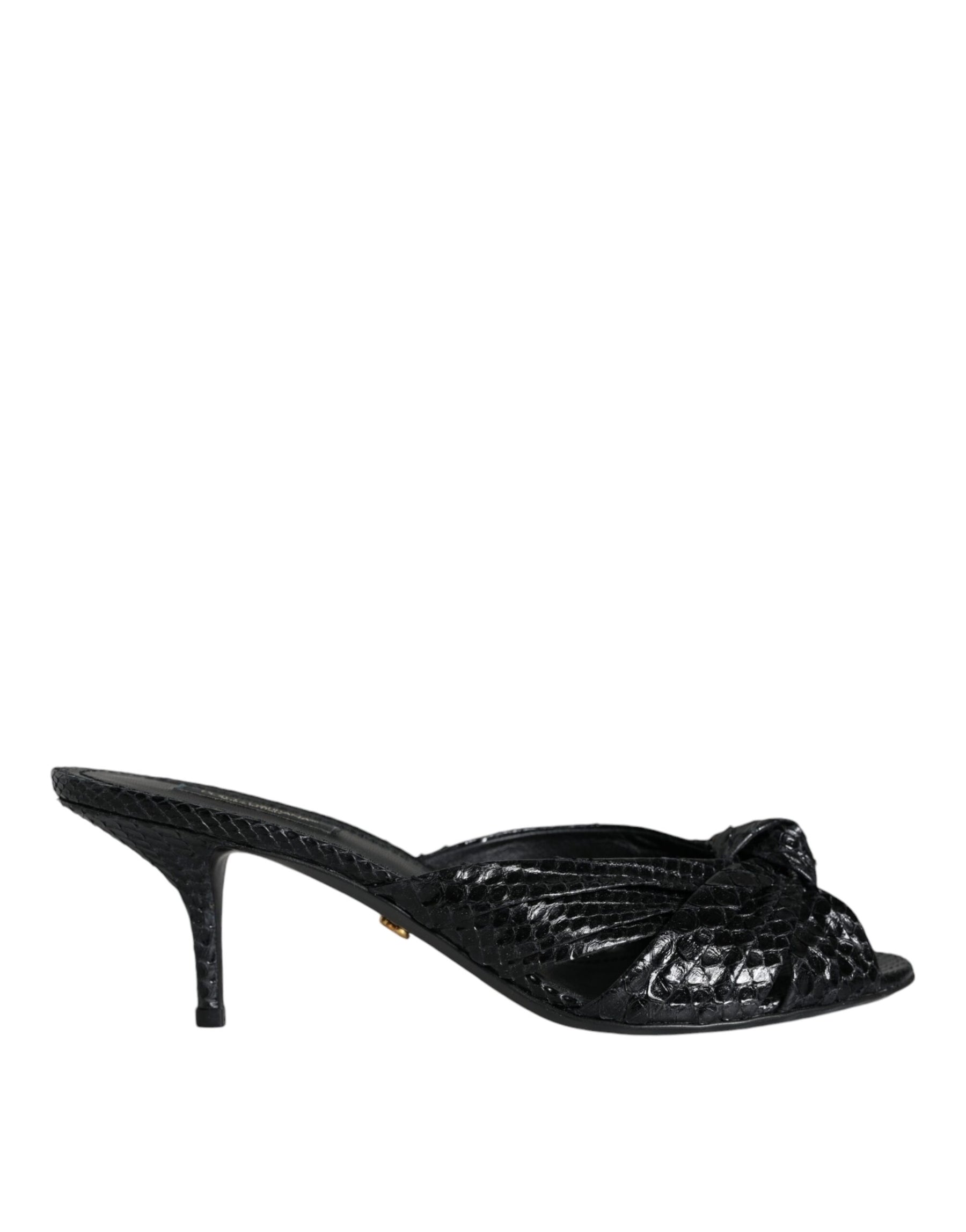 Dolce & Gabbana Black Leather Heels Slides Sandals Shoes | Regal Royce