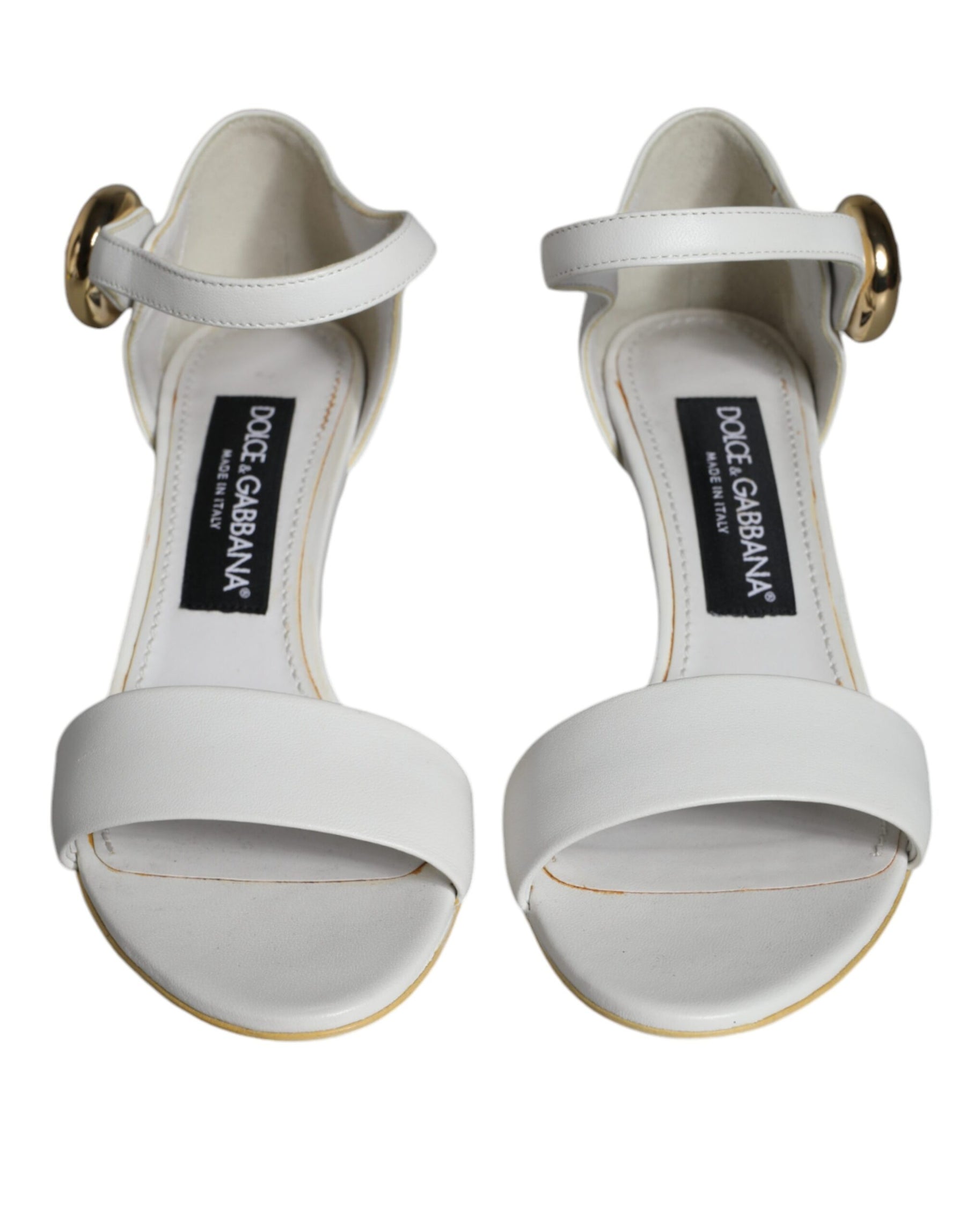 Dolce & Gabbana White Leather Heels Keira Sandals Shoes | Regal Royce