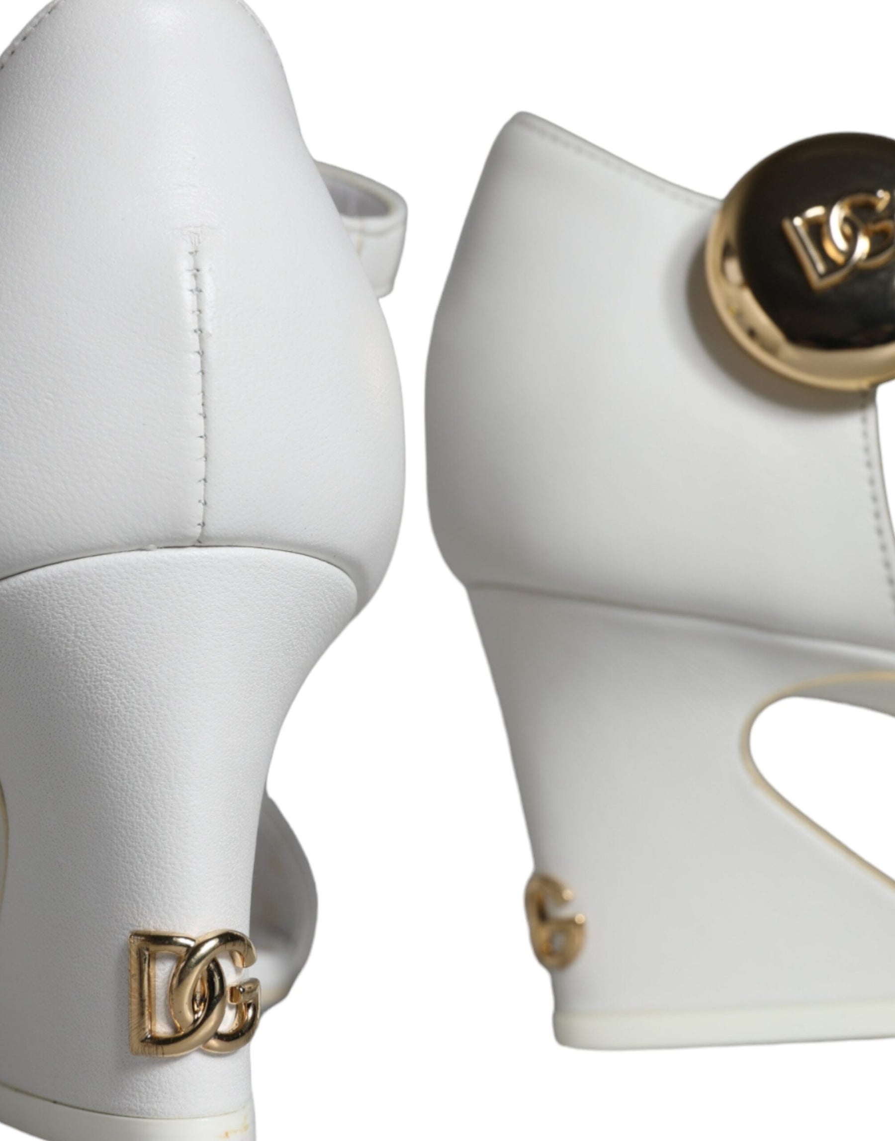 Dolce & Gabbana White Leather Heels Keira Sandals Shoes | Regal Royce