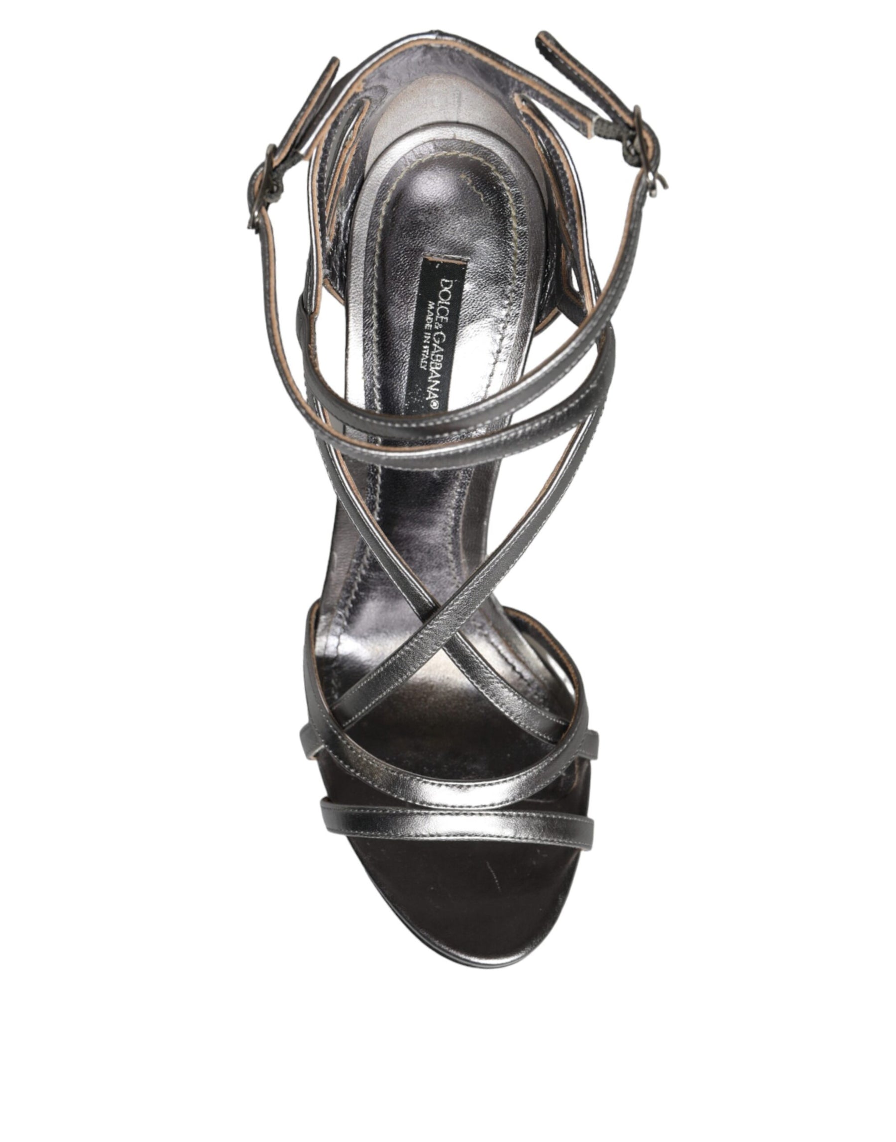 Dolce & Gabbana Silver Keira Leather Heels Sandals Shoes | Regal Royce