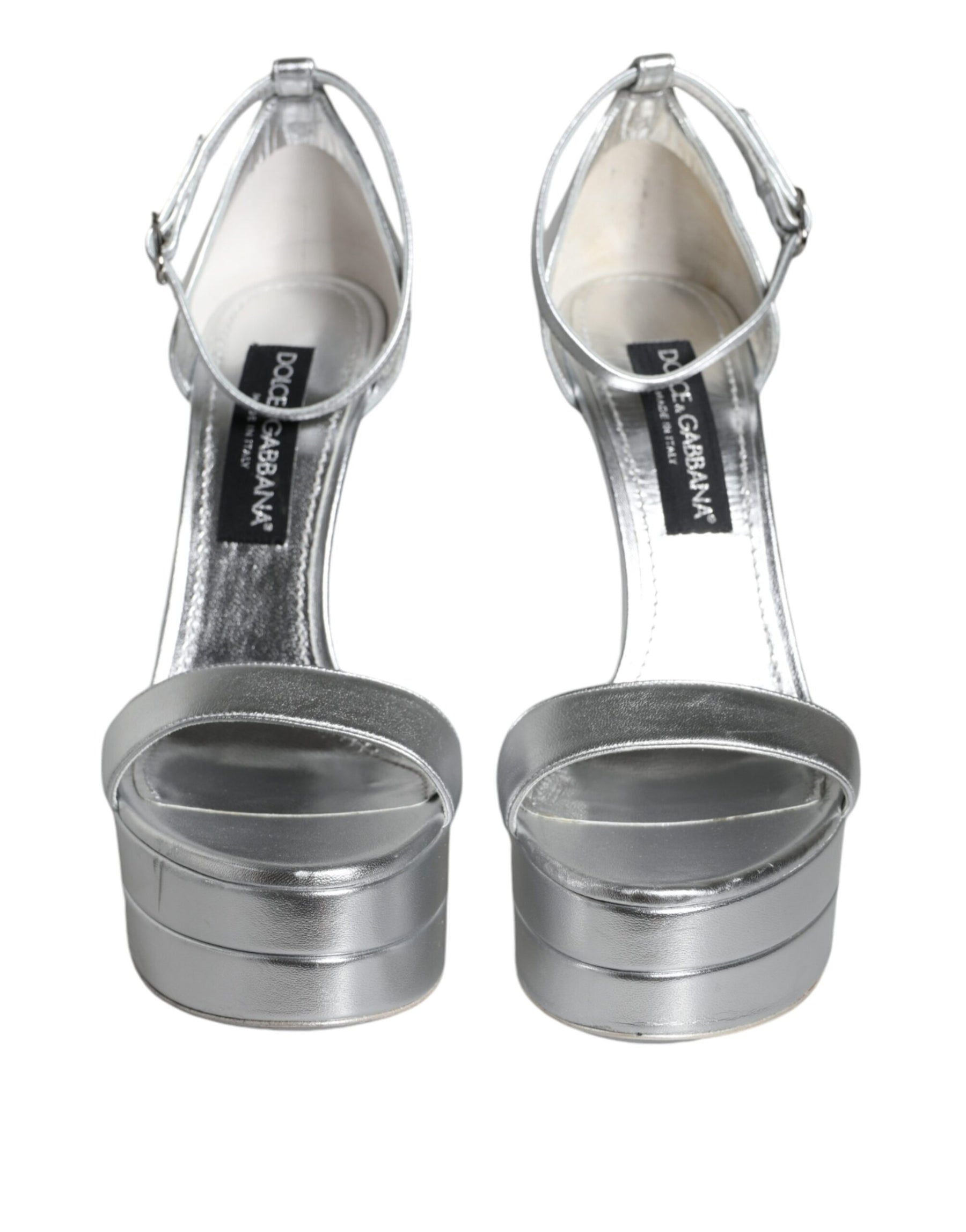 Dolce & Gabbana Silver Leather Platform Keira Sandals Shoes | Regal Royce