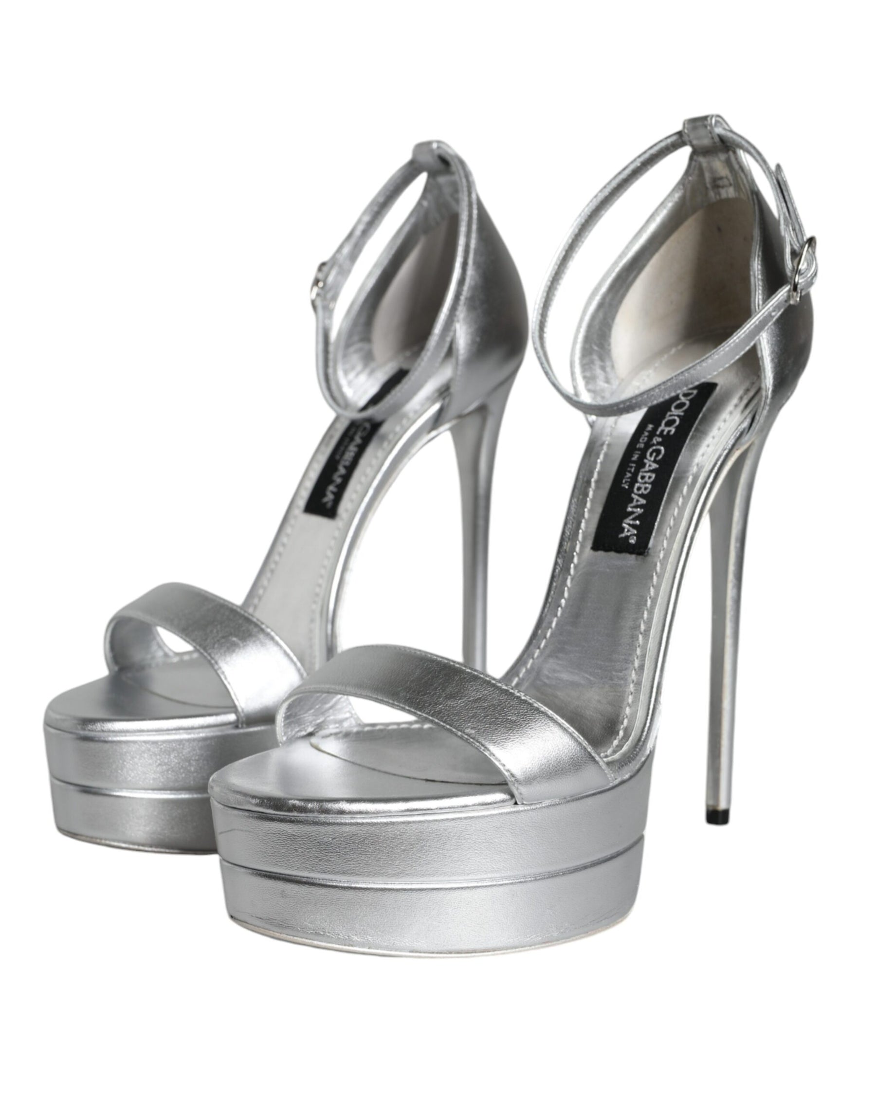 Dolce & Gabbana Silver Leather Platform Keira Sandals Shoes | Regal Royce