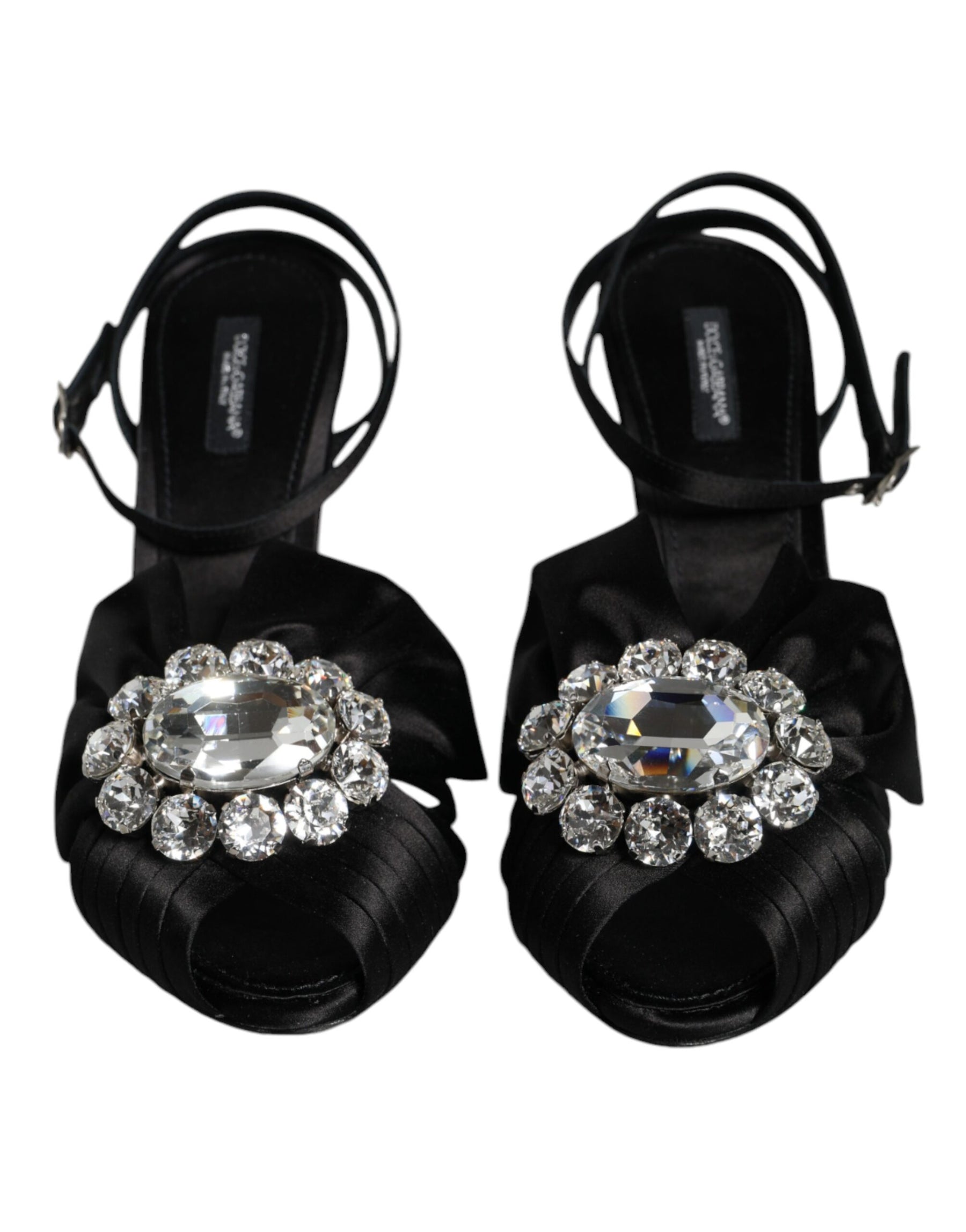 Dolce & Gabbana Black Crystal Ankle Strap Sandals Shoes | Regal Royce
