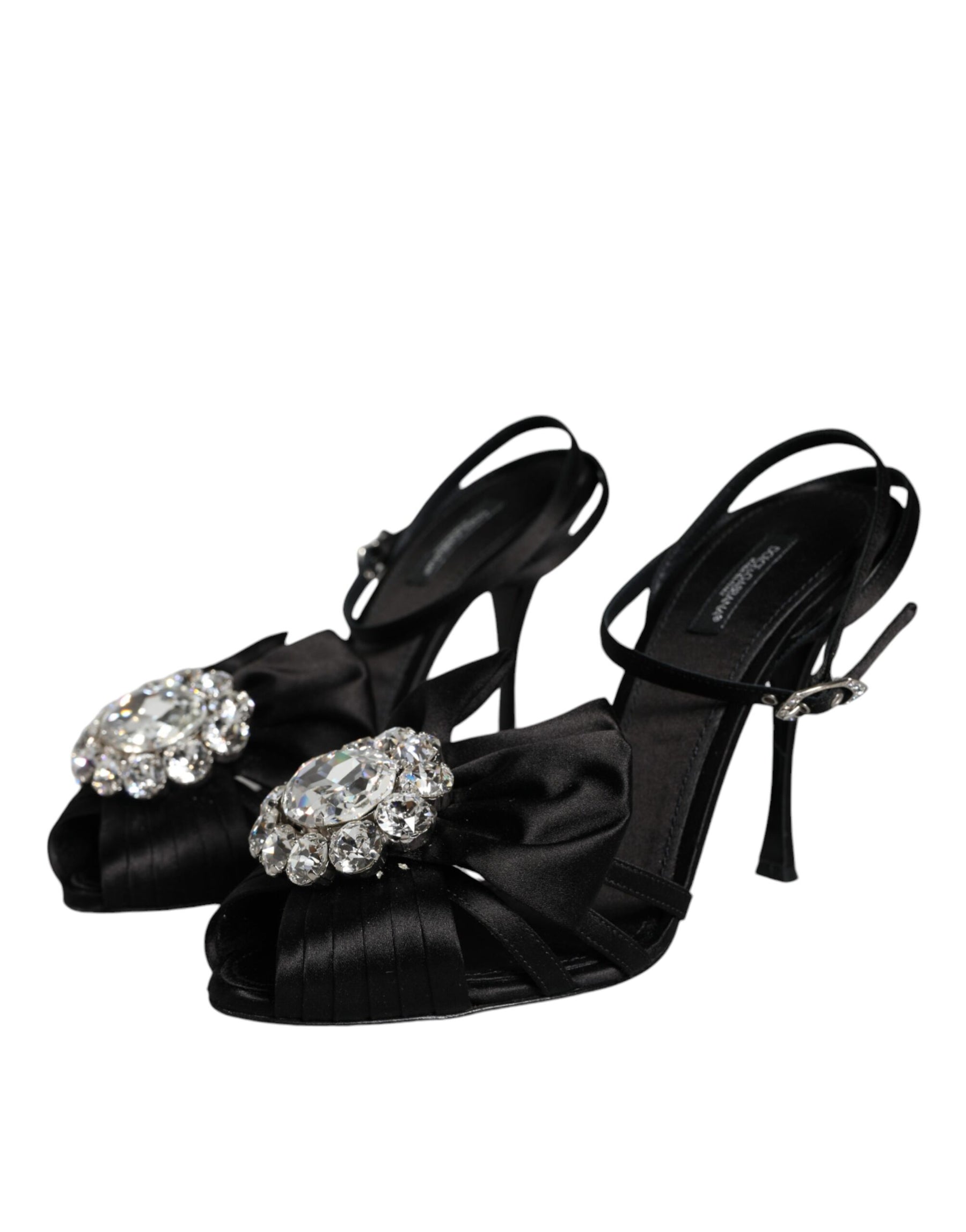 Dolce & Gabbana Black Crystal Ankle Strap Sandals Shoes | Regal Royce