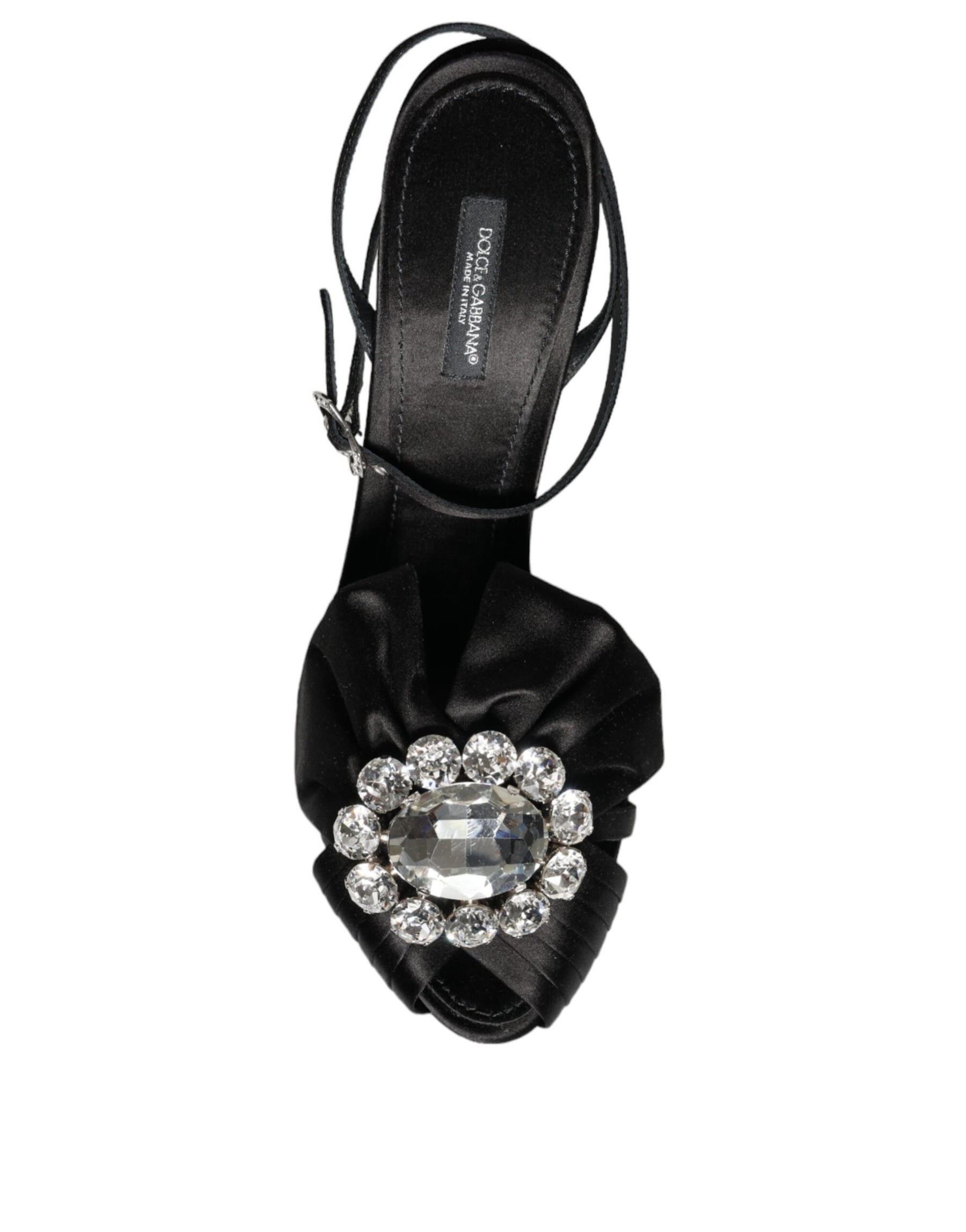 Dolce & Gabbana Black Crystal Ankle Strap Sandals Shoes | Regal Royce
