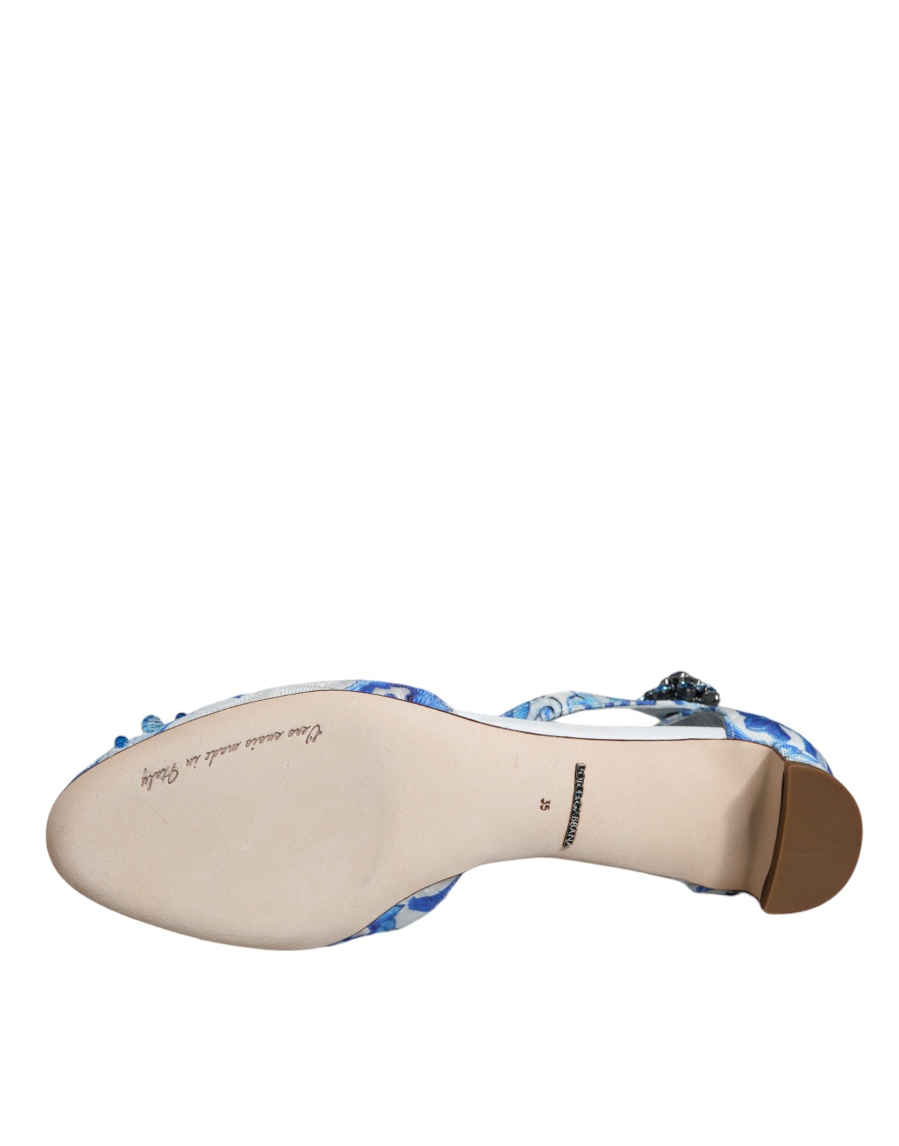 Dolce & Gabbana White Blue Majolica Print Ankle Strap Sandals Shoes | Regal Royce
