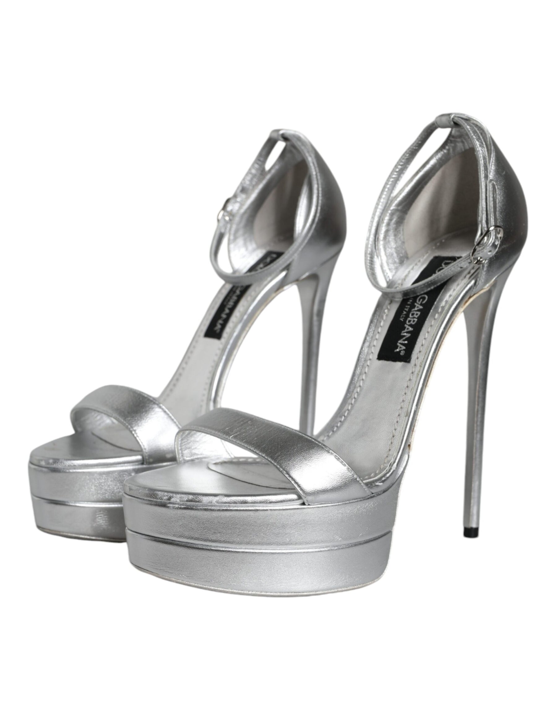 Dolce & Gabbana Silver KEIRA Heels Ankle Strap Sandals Shoes | Regal Royce