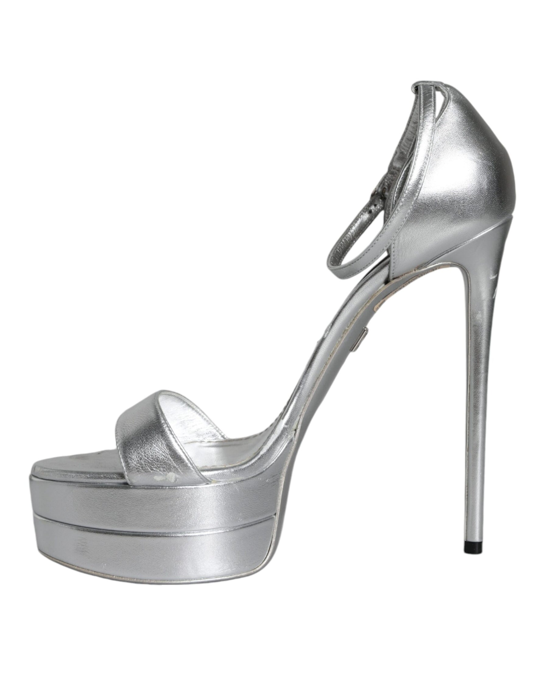 Dolce & Gabbana Silver KEIRA Heels Ankle Strap Sandals Shoes | Regal Royce