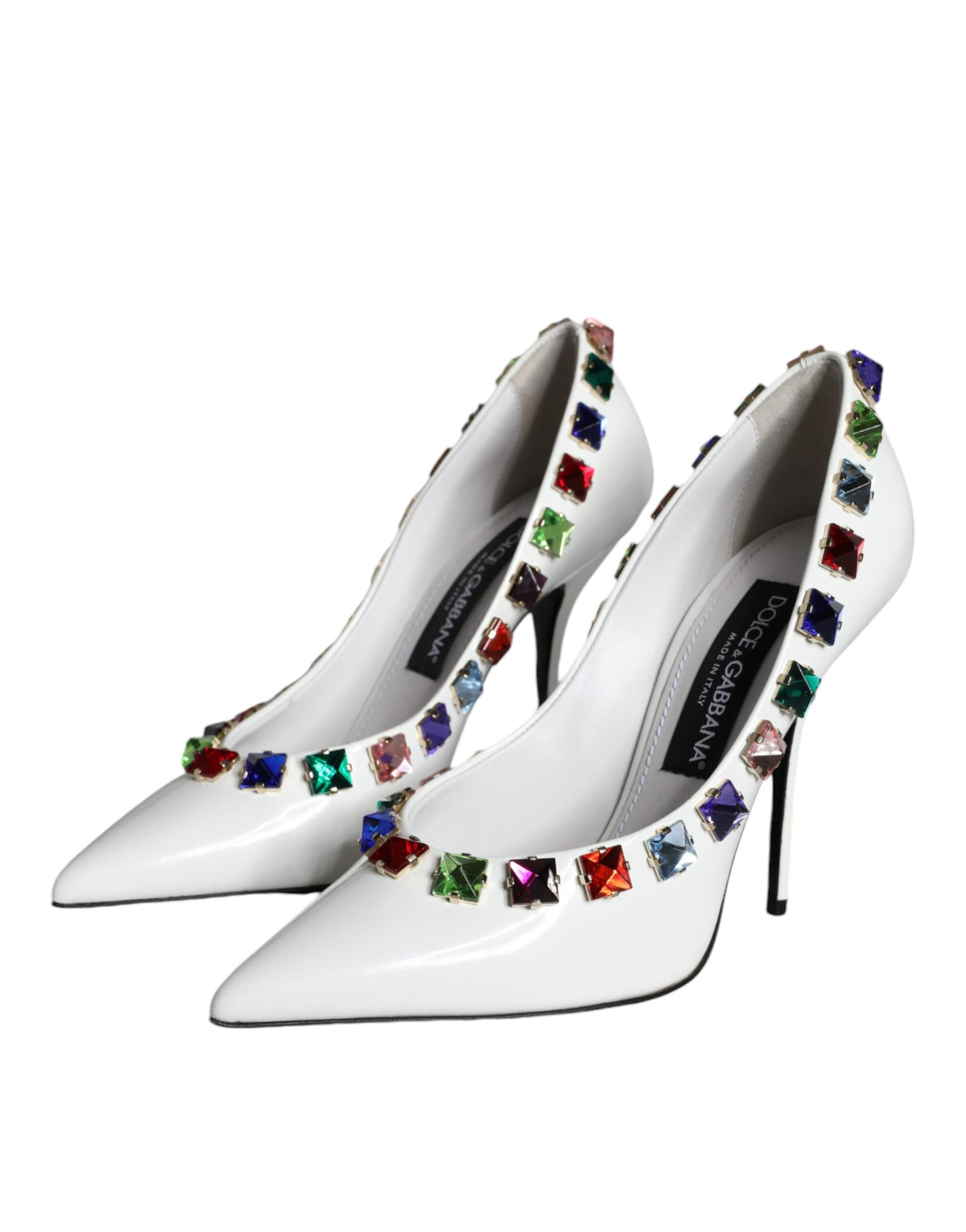 Dolce & Gabbana White Crystals Leather High Heels Pumps Shoes | Regal Royce