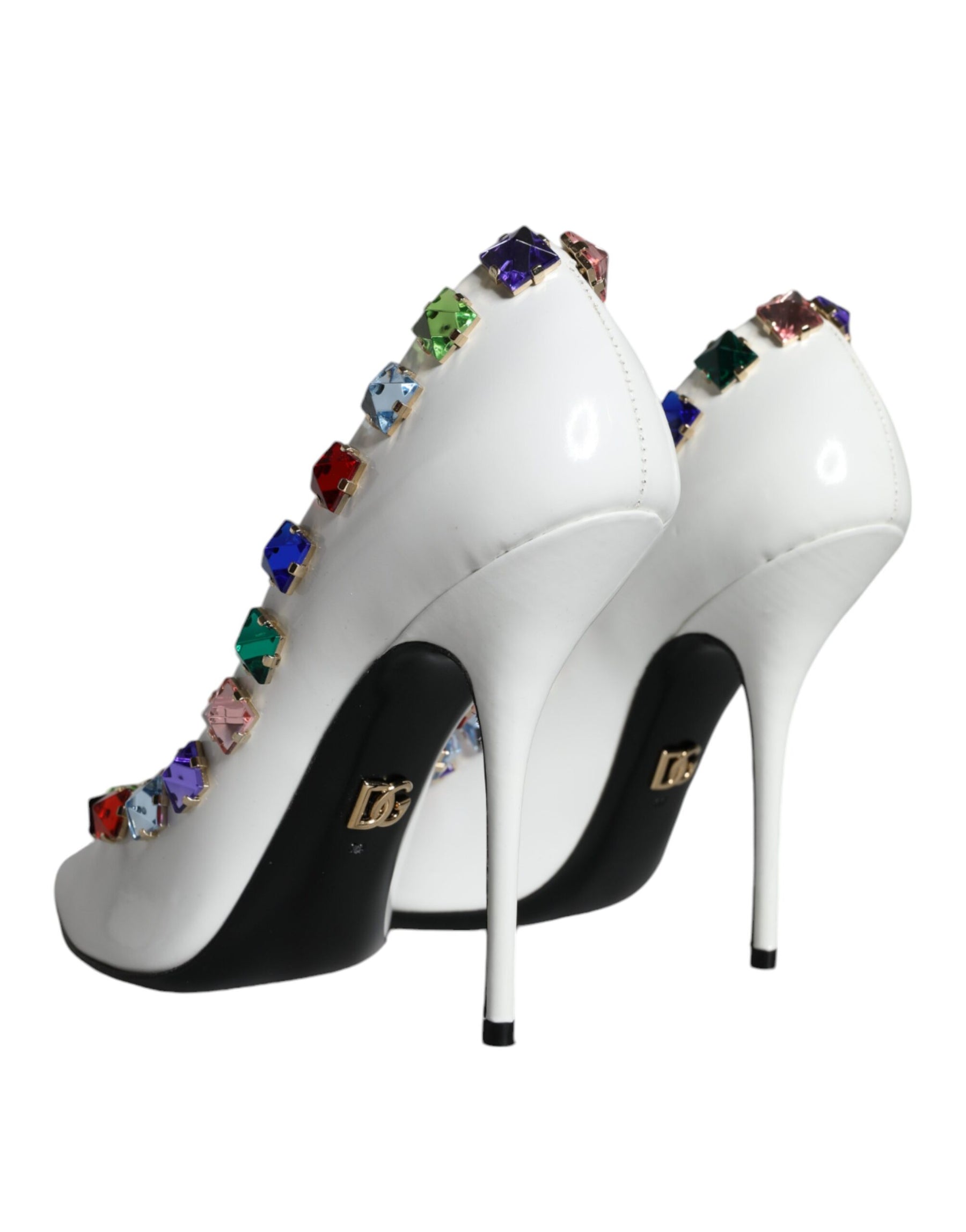 Dolce & Gabbana White Crystals Leather High Heels Pumps Shoes | Regal Royce
