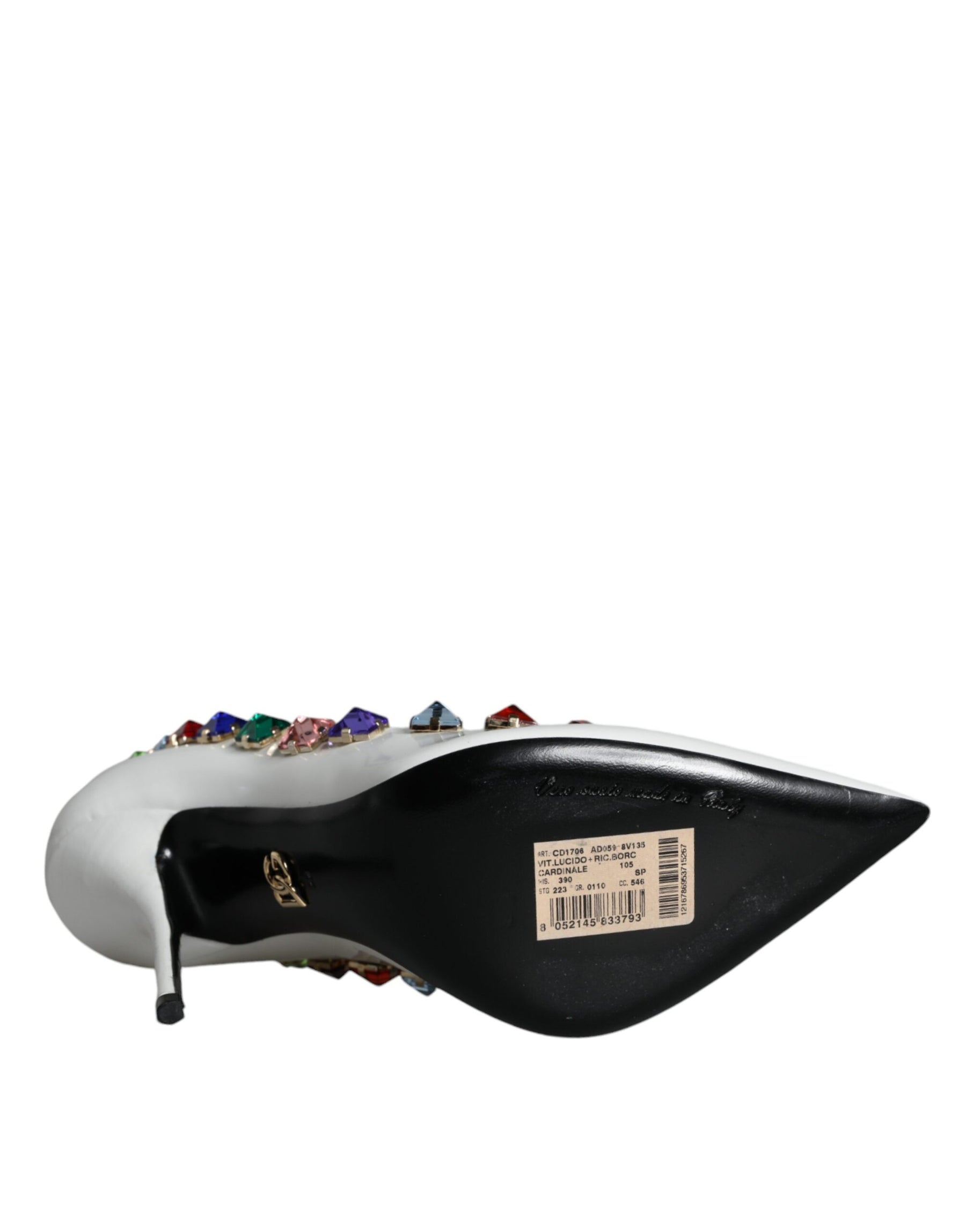 Dolce & Gabbana White Crystals Leather High Heels Pumps Shoes | Regal Royce