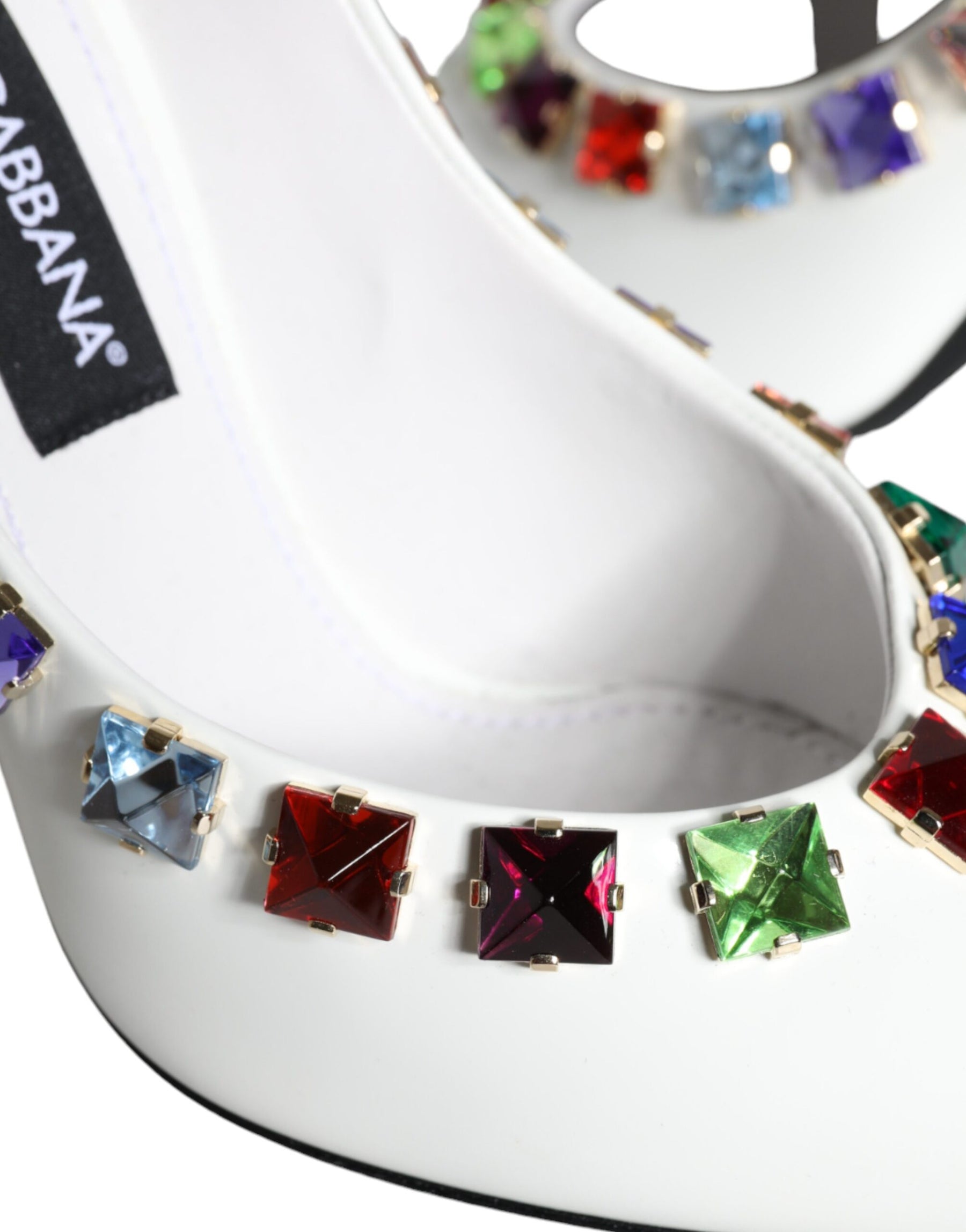 Dolce & Gabbana White Crystals Leather High Heels Pumps Shoes | Regal Royce