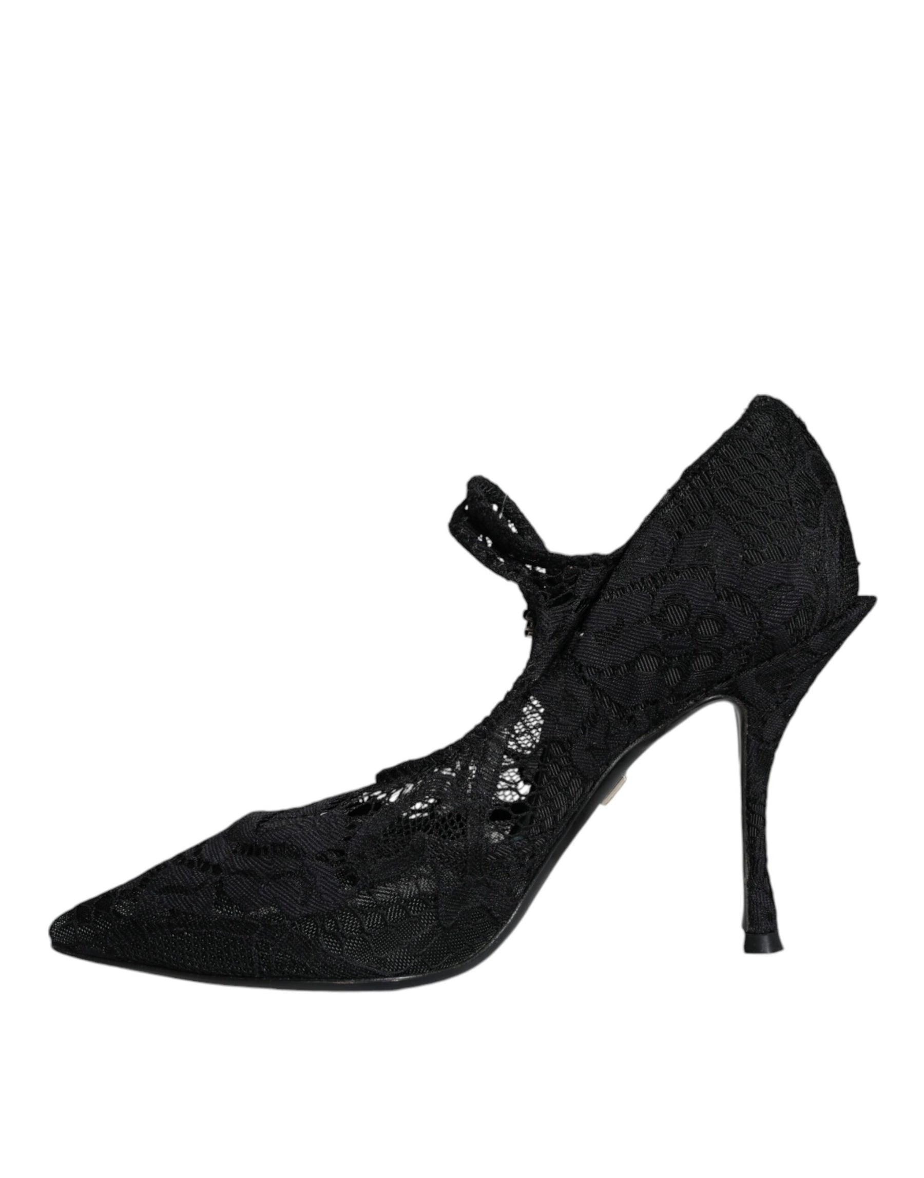 Dolce & Gabbana Black Mary Jane Pumps Lace Crystals Heels Shoes | Regal Royce