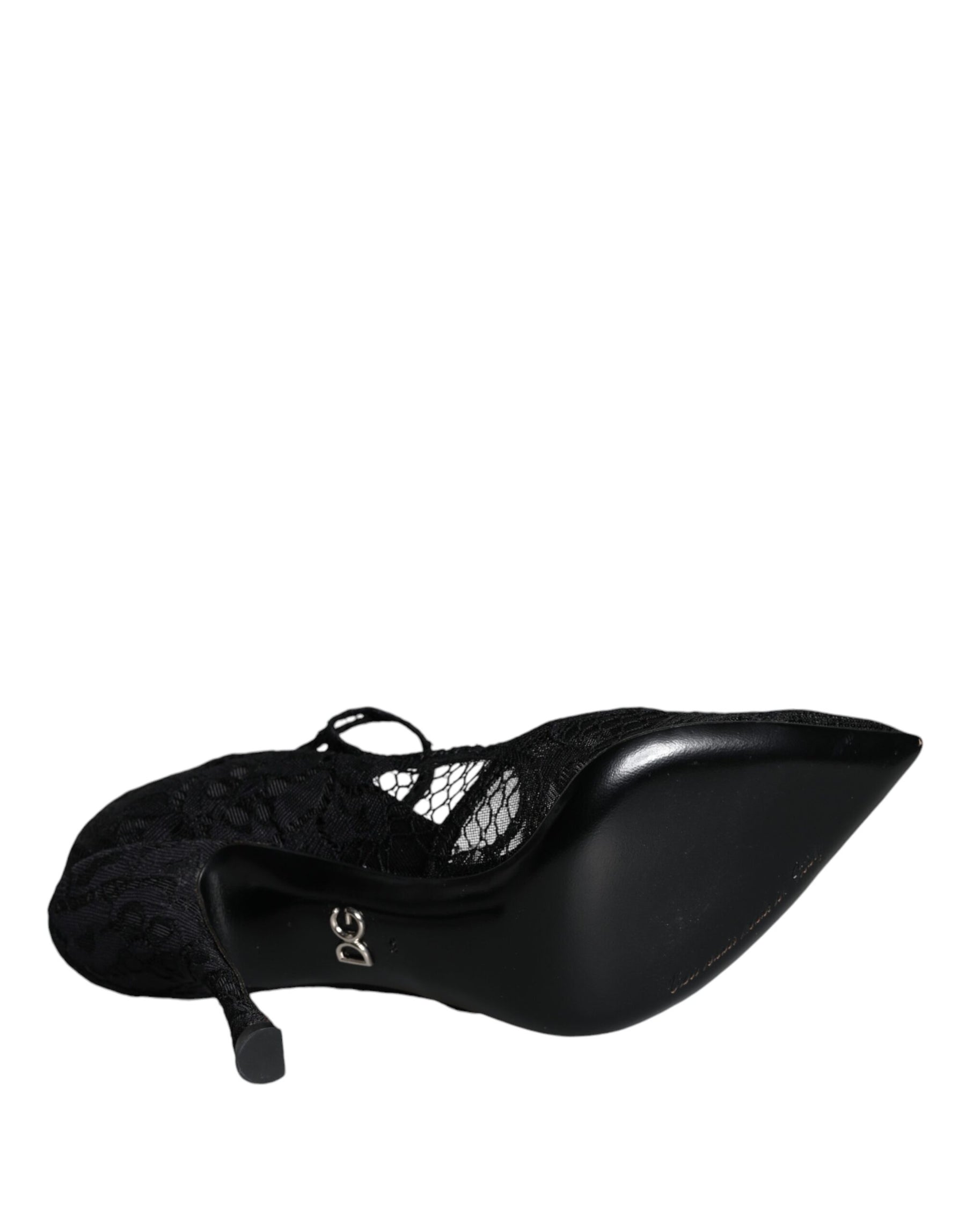Dolce & Gabbana Black Mary Jane Pumps Lace Crystals Heels Shoes | Regal Royce